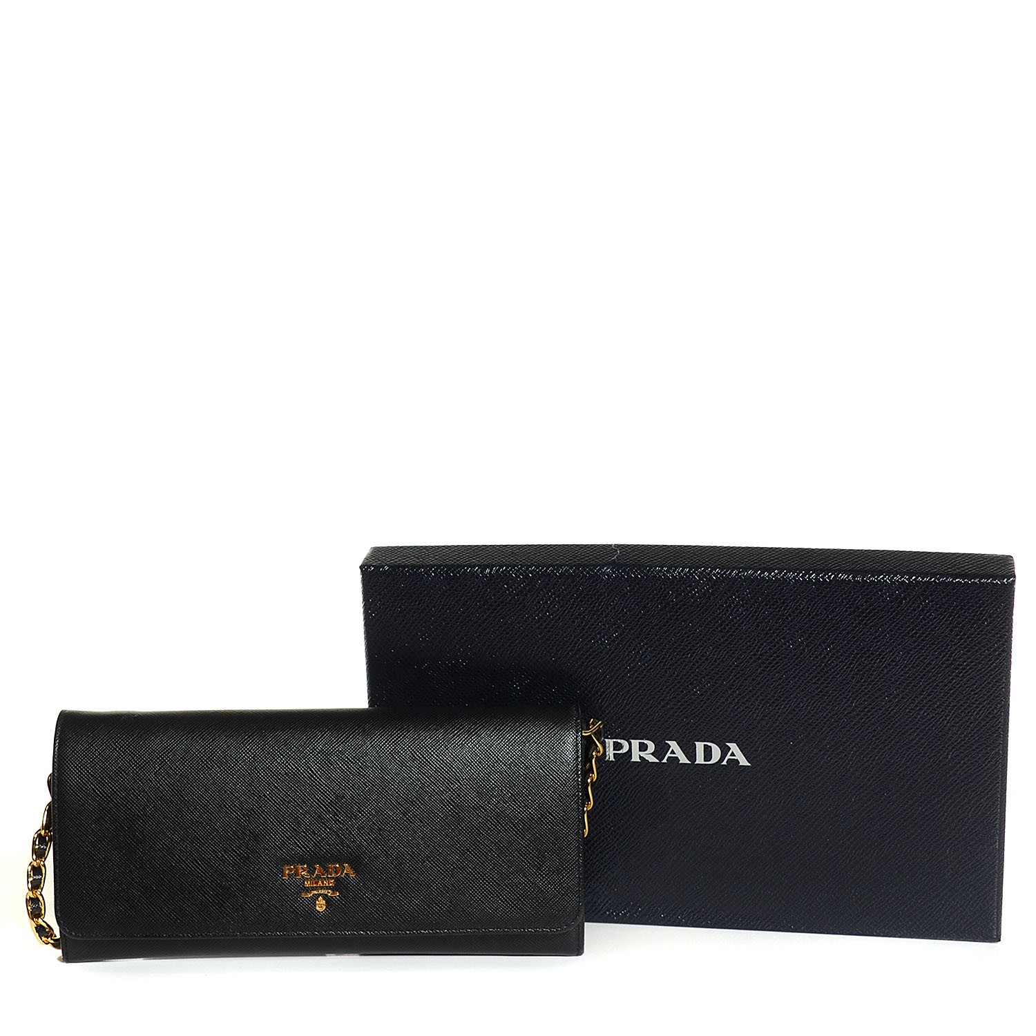 prada saffiano chain crossbody wallet