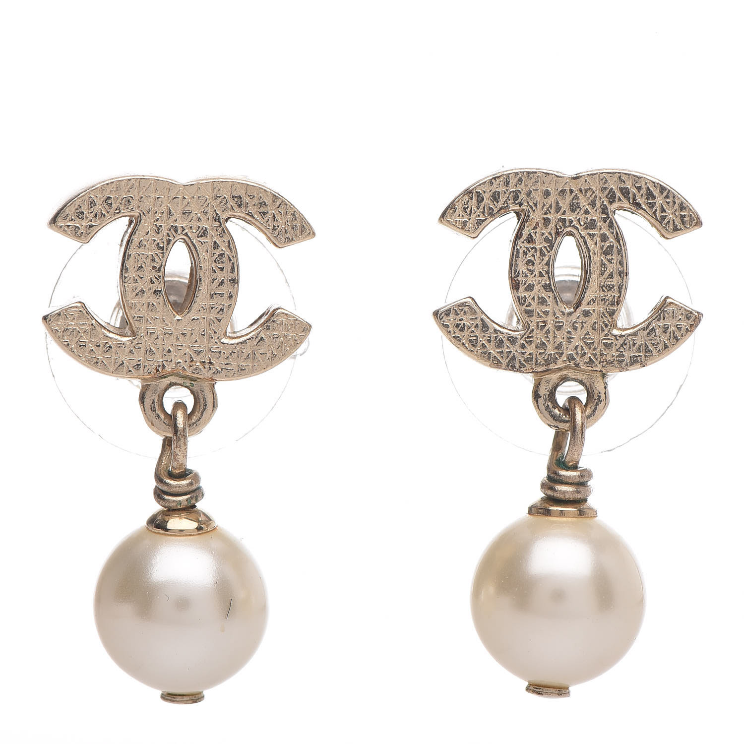 CHANEL Pearl CC Drop Earrings Gold 408954