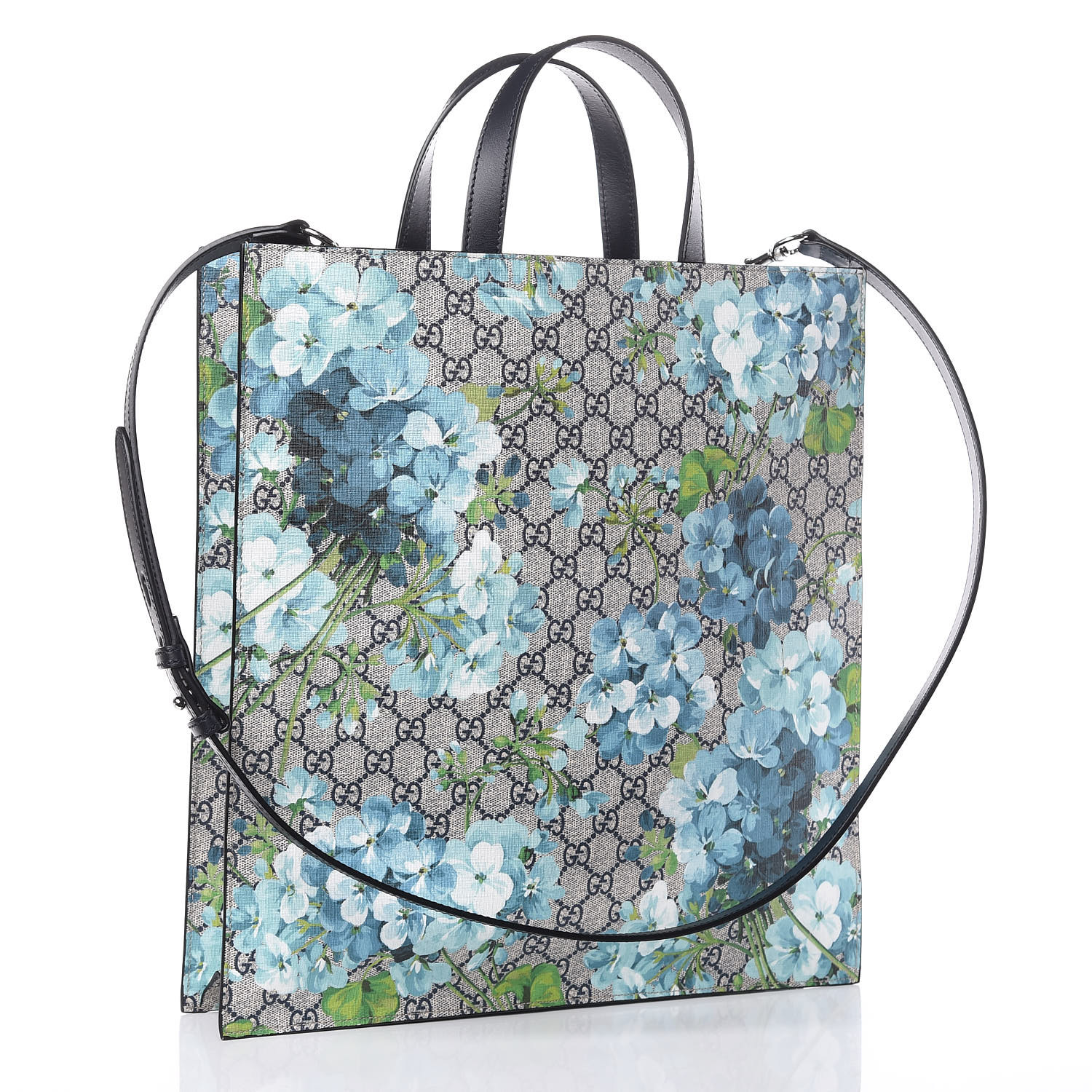 GUCCI GG Supreme Monogram Blooms Print Soft Tote Blue 408234