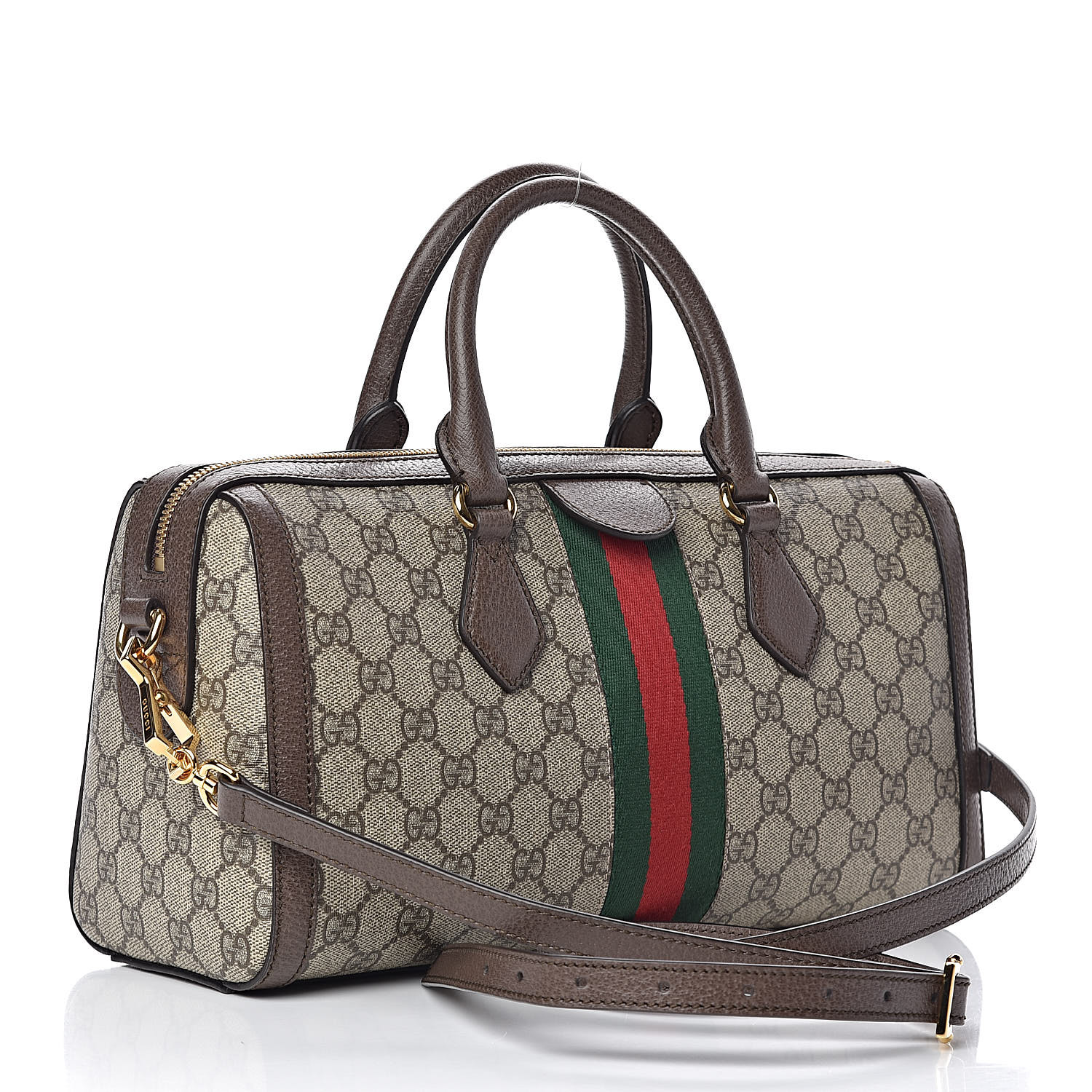 GUCCI GG Supreme Monogram Web Medium Ophidia Top Handle Bag Brown 529773