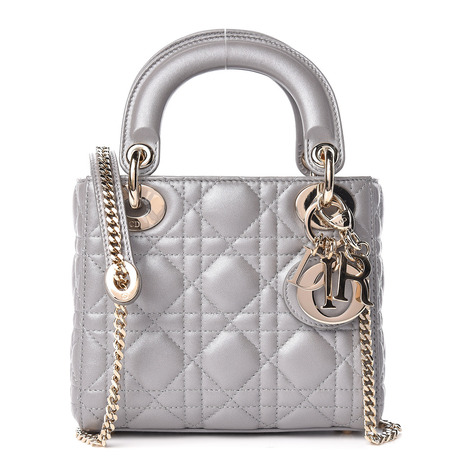 mini lady dior bag gray strass cannage satin