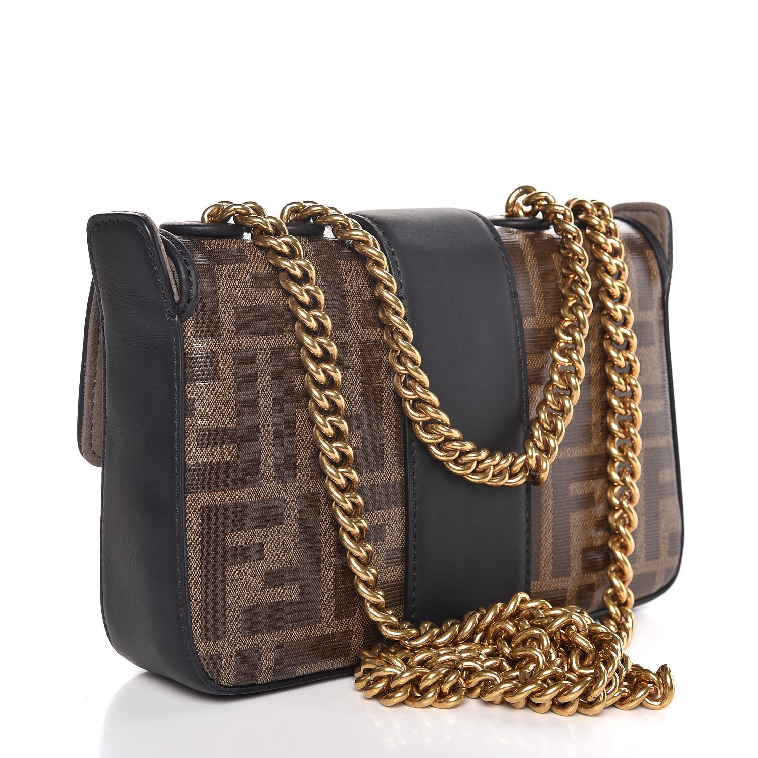 FENDI Zucca Spalmati Mini Double F Crossbody Bag Tobacco Black 308595