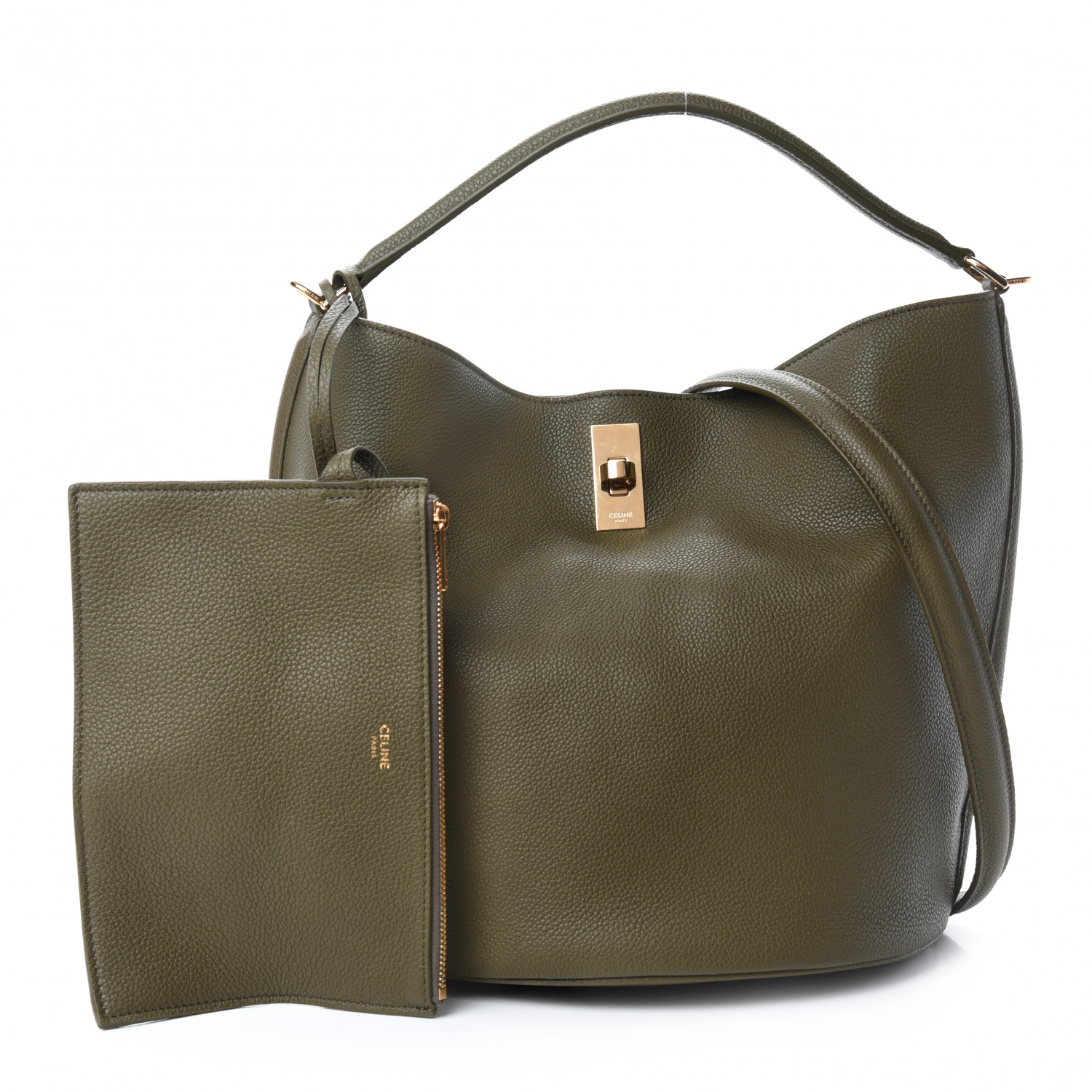 CELINE Supple Grained Calfskin Bucket 16 Bag Dark Olive 742528 ...