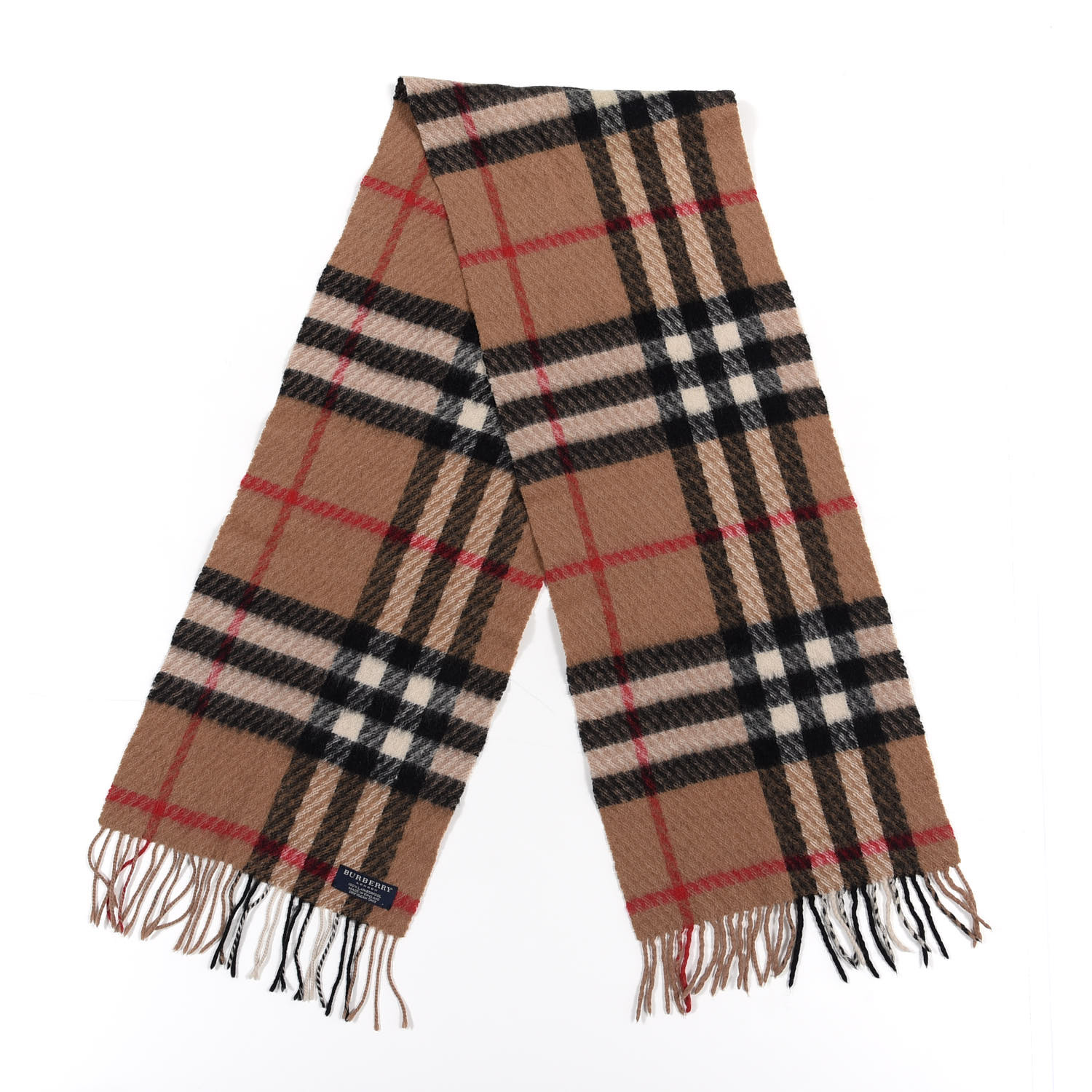 BURBERRY Lambswool Check Fringe Scarf Camel 620369