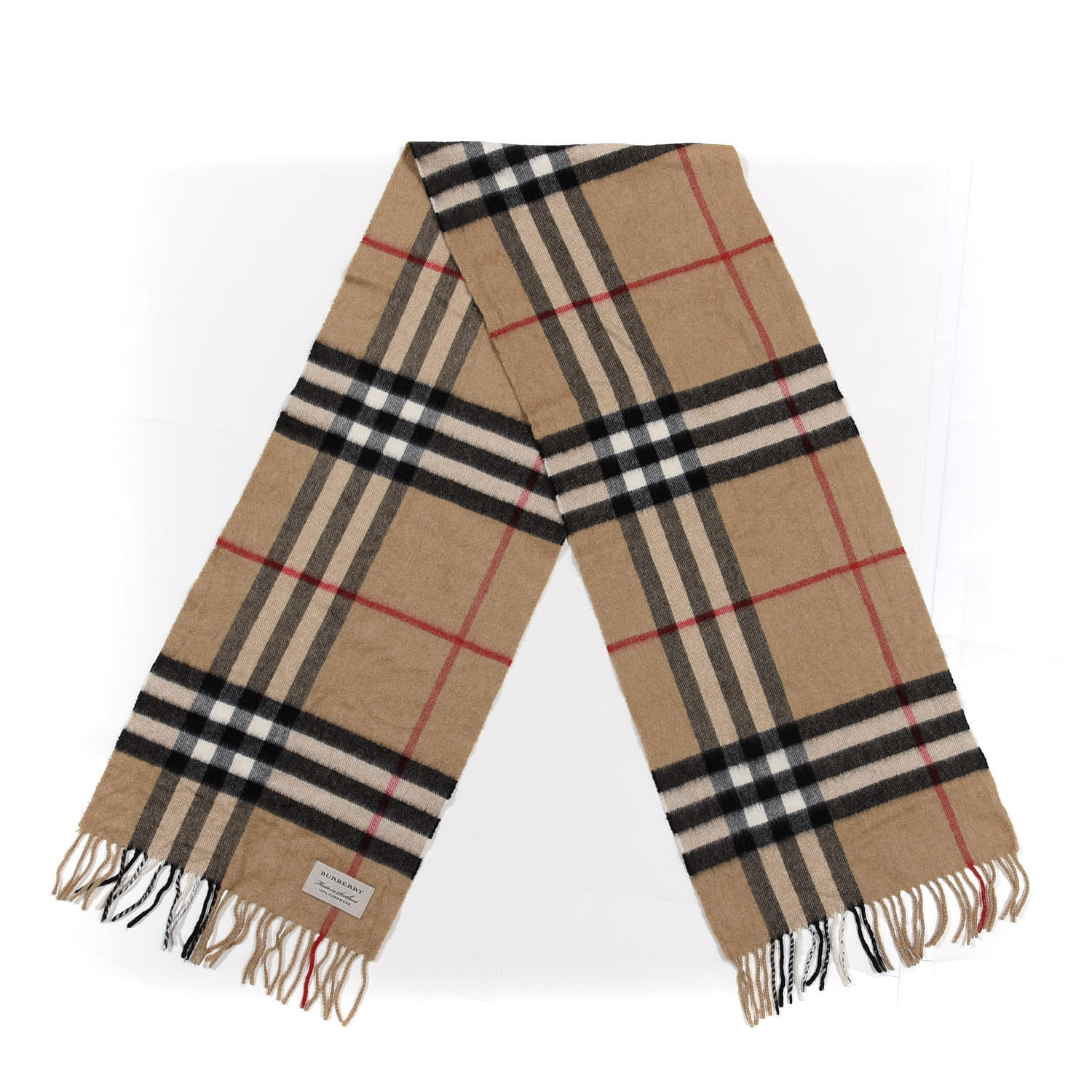 burberry cashmere classic plaid scarf with fringe