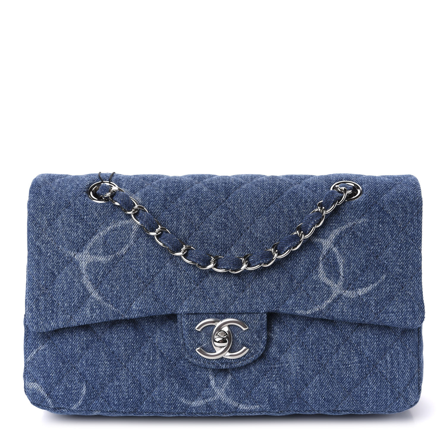 CHANEL Denim Quilted CC Print Medium Single Flap Blue 620606