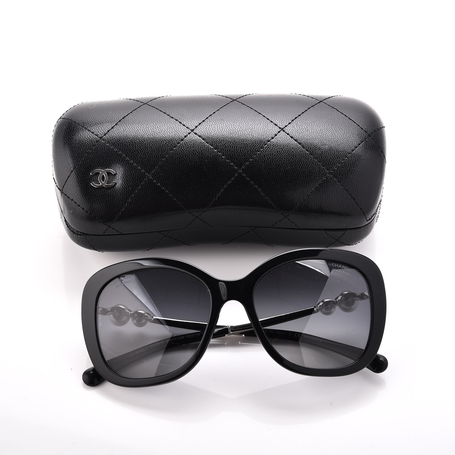 CHANEL Square Winter Polarized Pearl Sunglasses 5339-H Black 234617