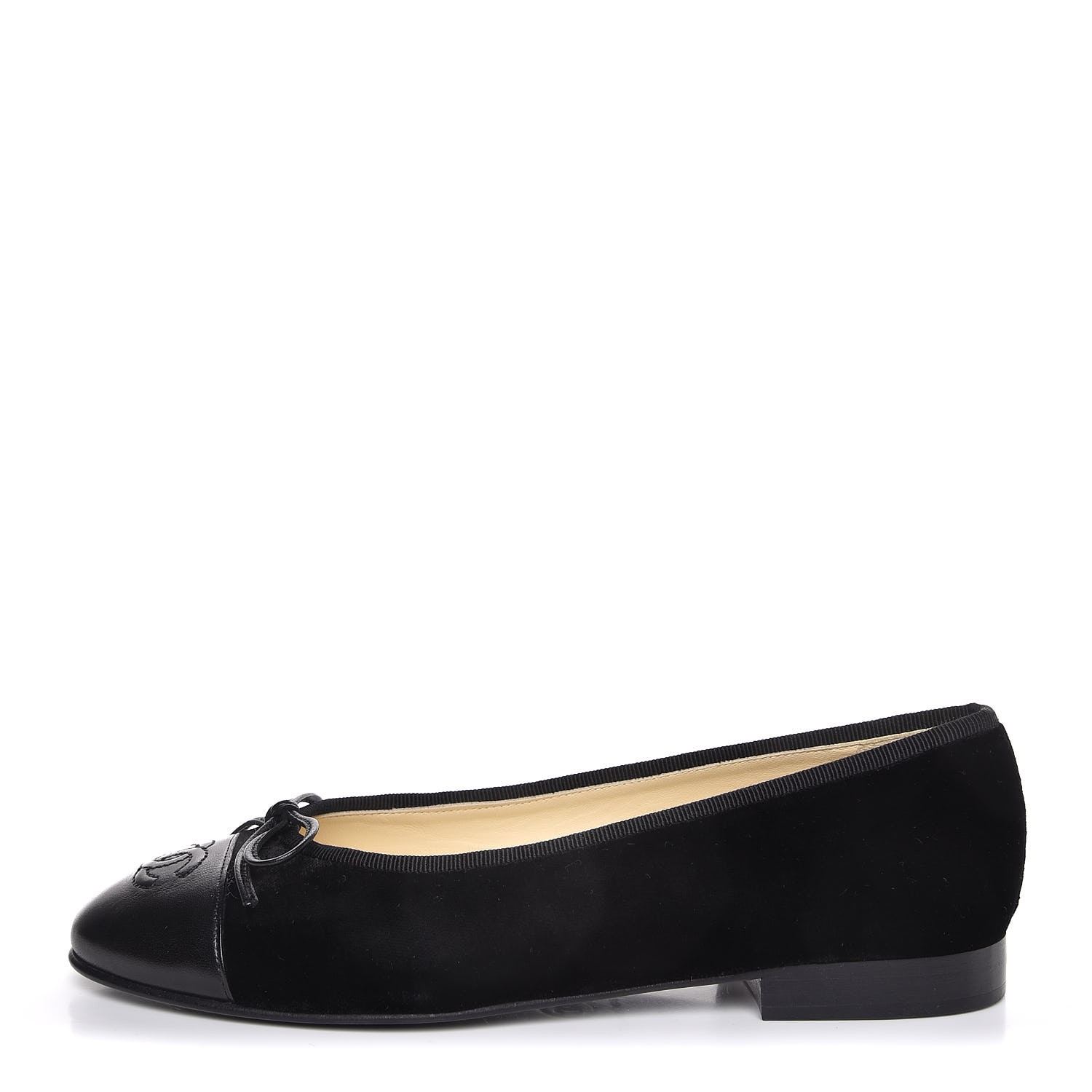 CHANEL Velvet Lambskin Cap Toe Ballerina Flats 36 Black 321918