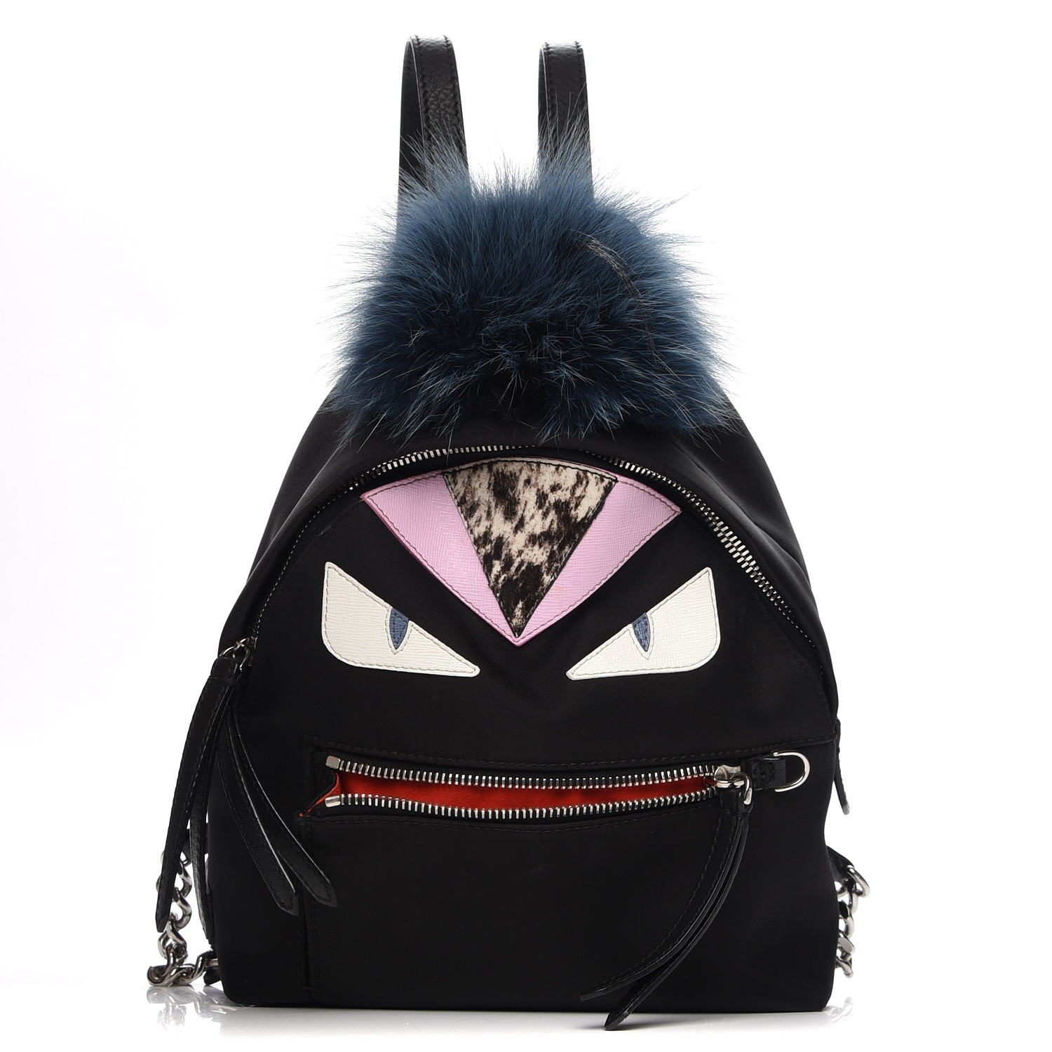 FENDI Fur Vitello Nylon Mini Monster Backpack Black Multicolor 220941