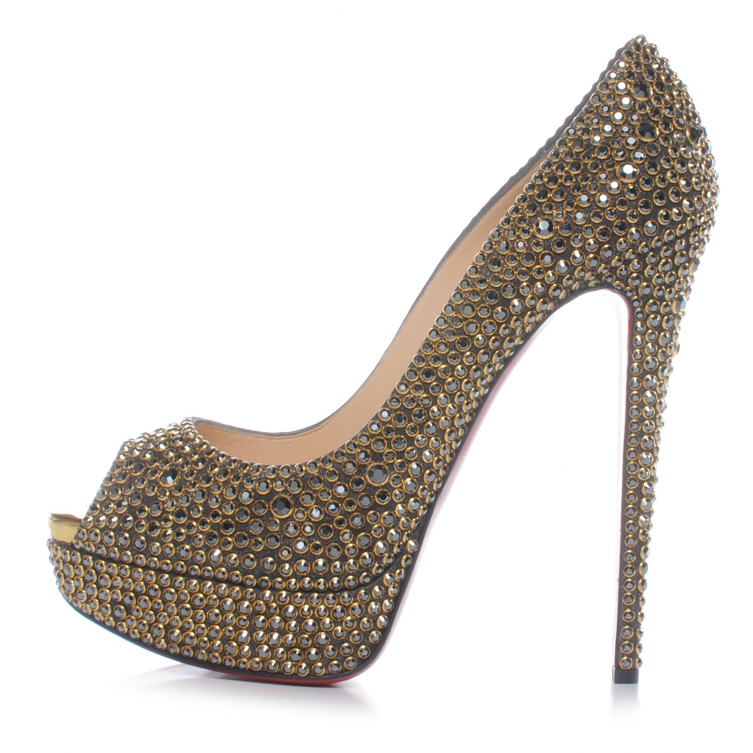 CHRISTIAN LOUBOUTIN Strass Lady Peep Toe 150 Pumps 41 47618