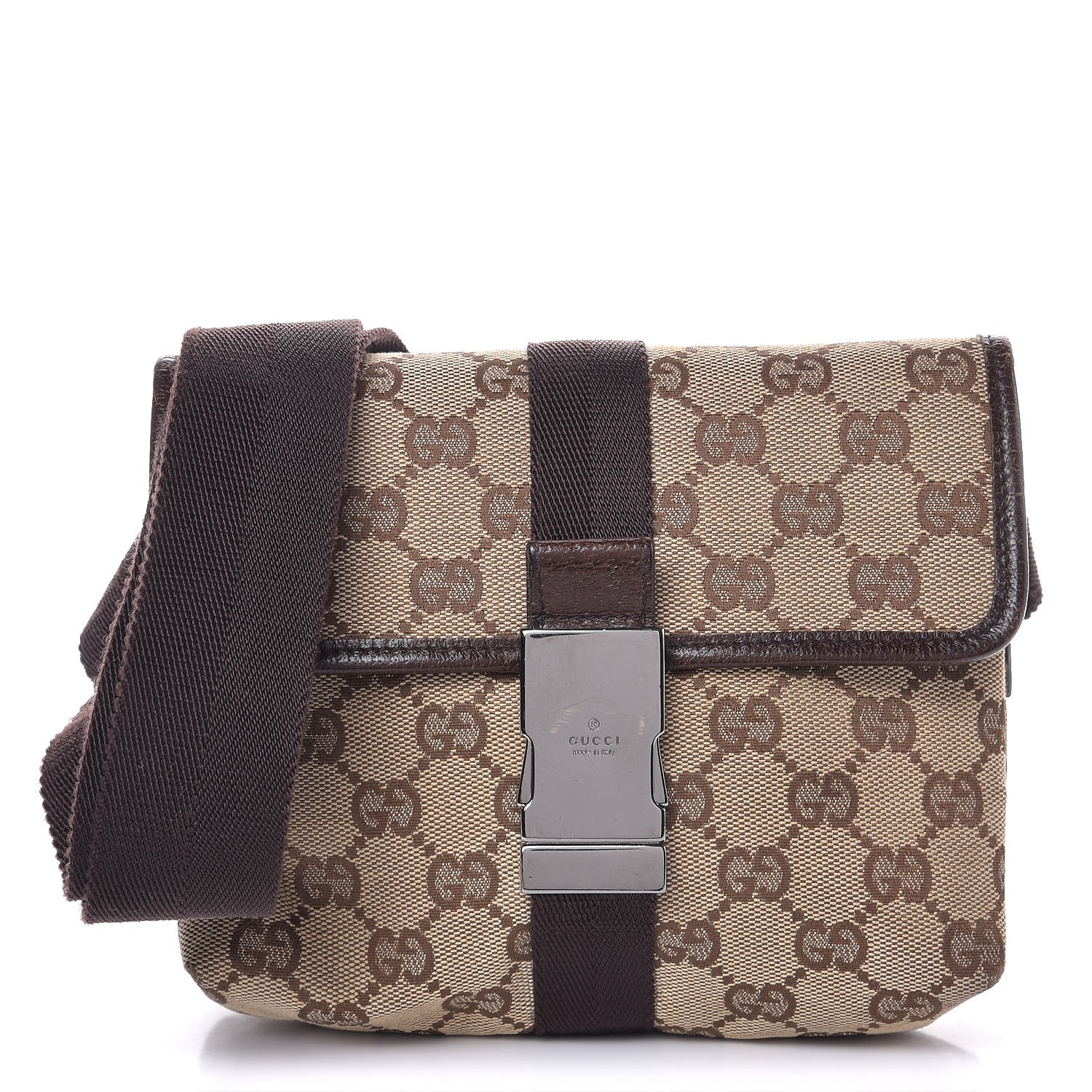 GUCCI Monogram Waist Pouch Bag Dark Brown 284603