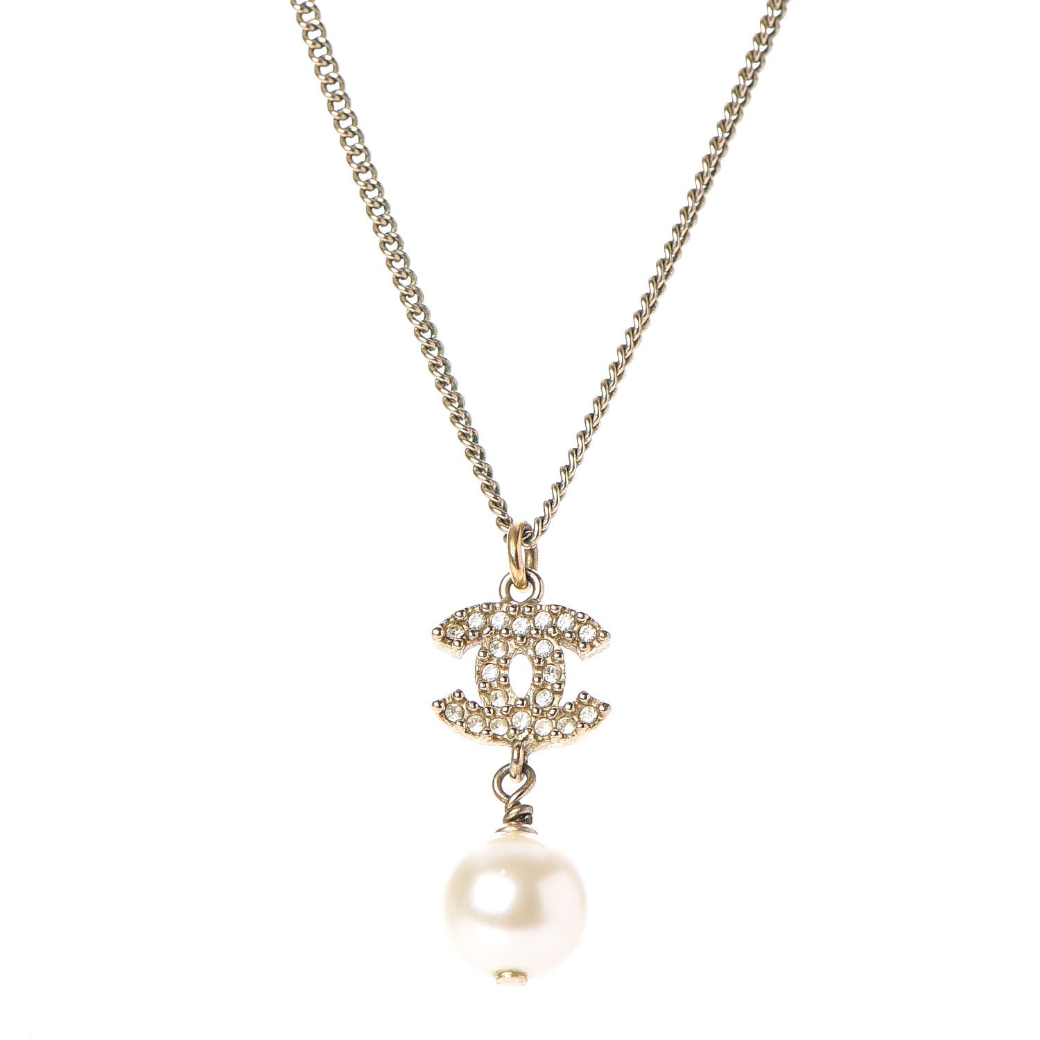 chanel pearl cc logo pendant gold necklace