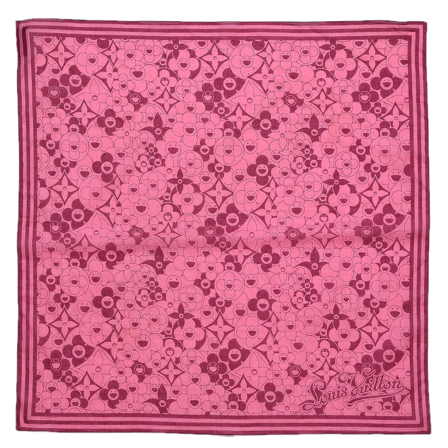 LOUIS VUITTON Cotton Takashi Murakami Cosmic Blossom Square Scarf Pink ...