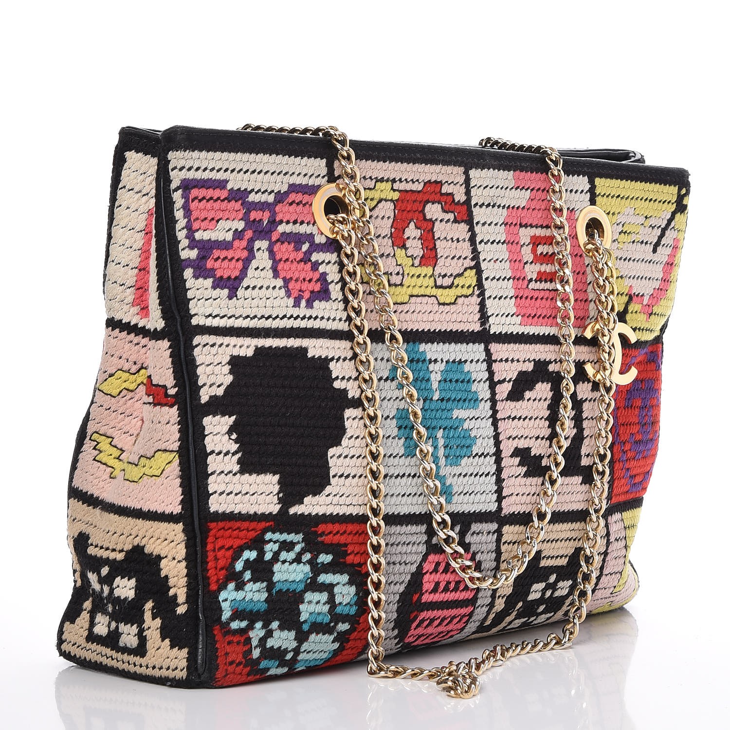 CHANEL Needlepoint Precious Symbols Shoulder Bag Black 252182