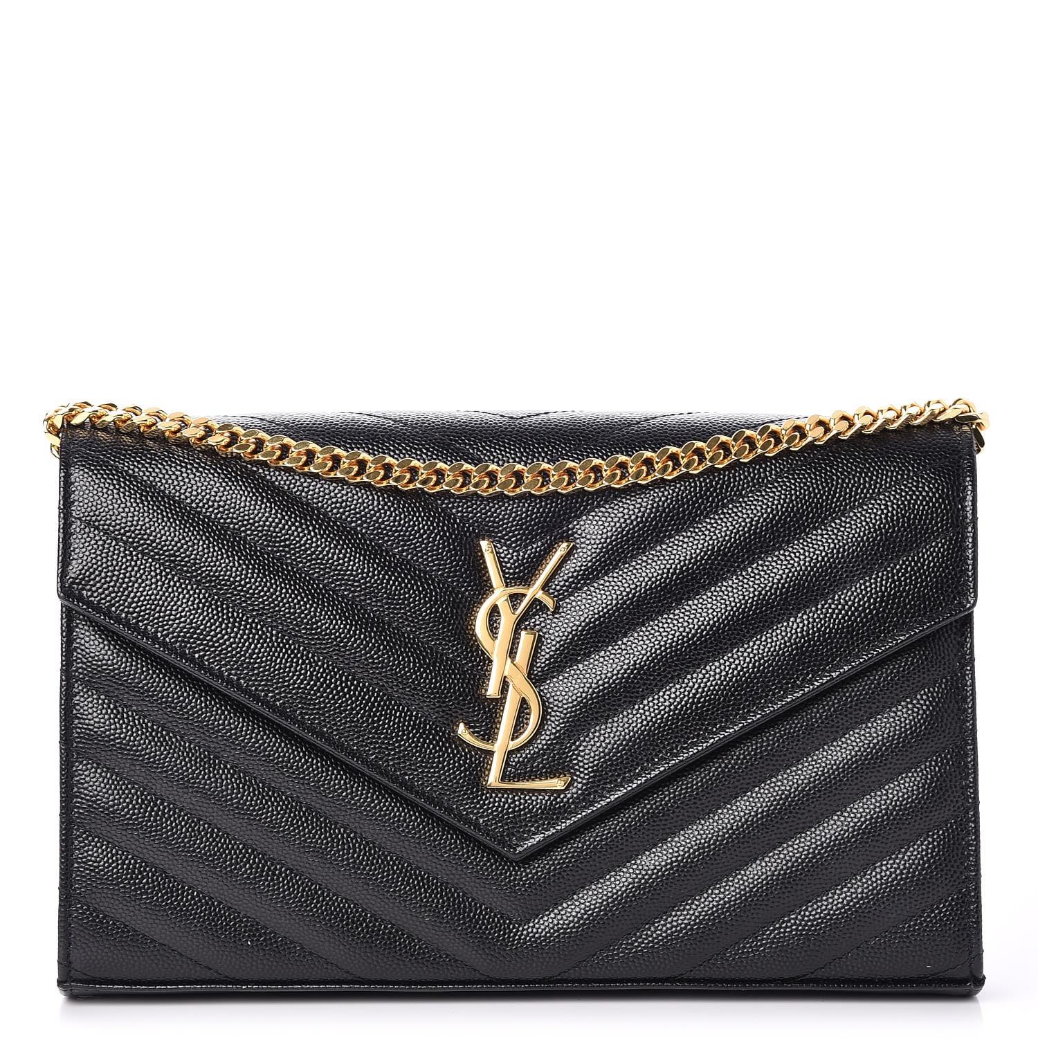 grain de poudre matelasse chevron monogram chain wallet black