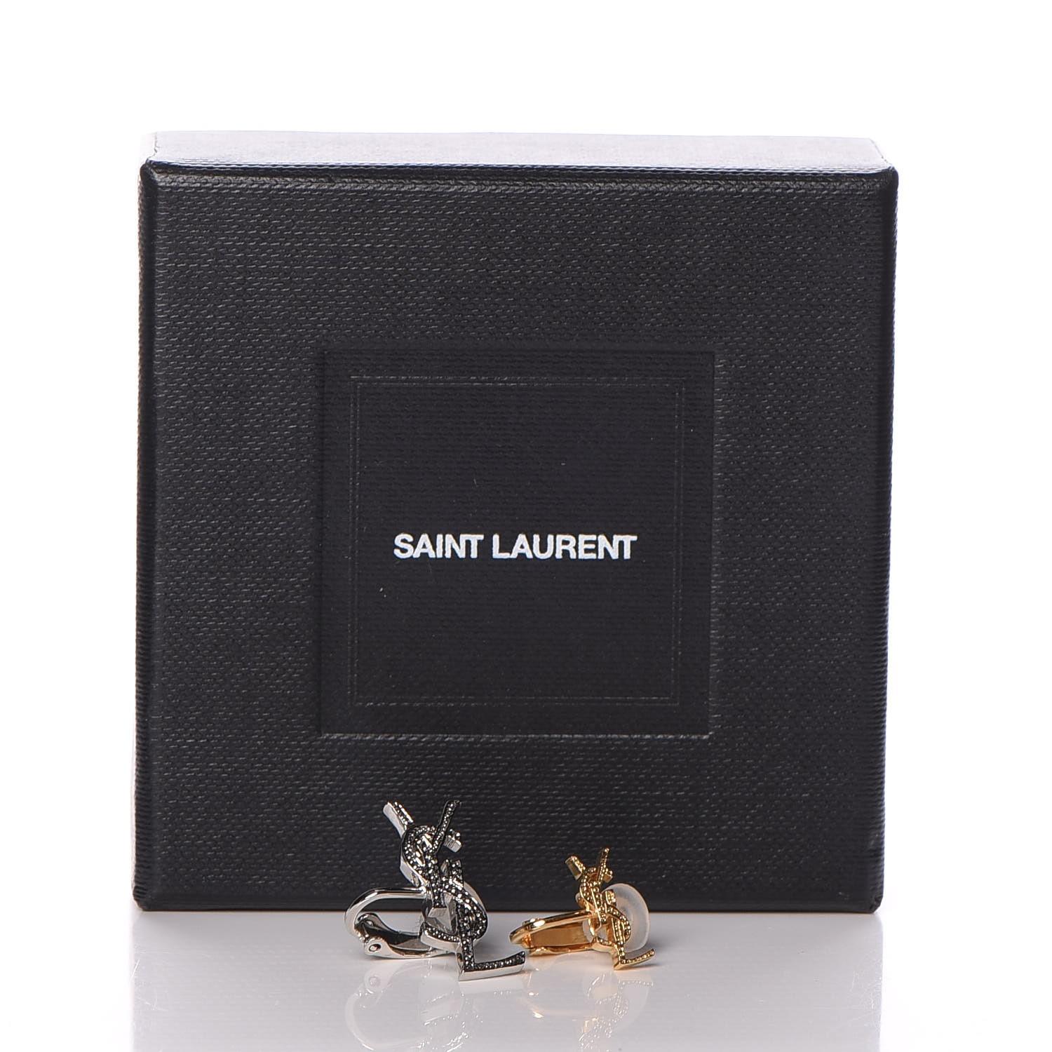 SAINT LAURENT Crystal YSL Ear Cuff Earring Set Gold Silver 268121