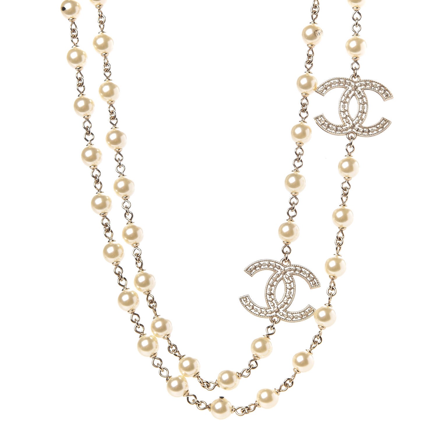 CHANEL Pearl CC Long Necklace Gold 305325