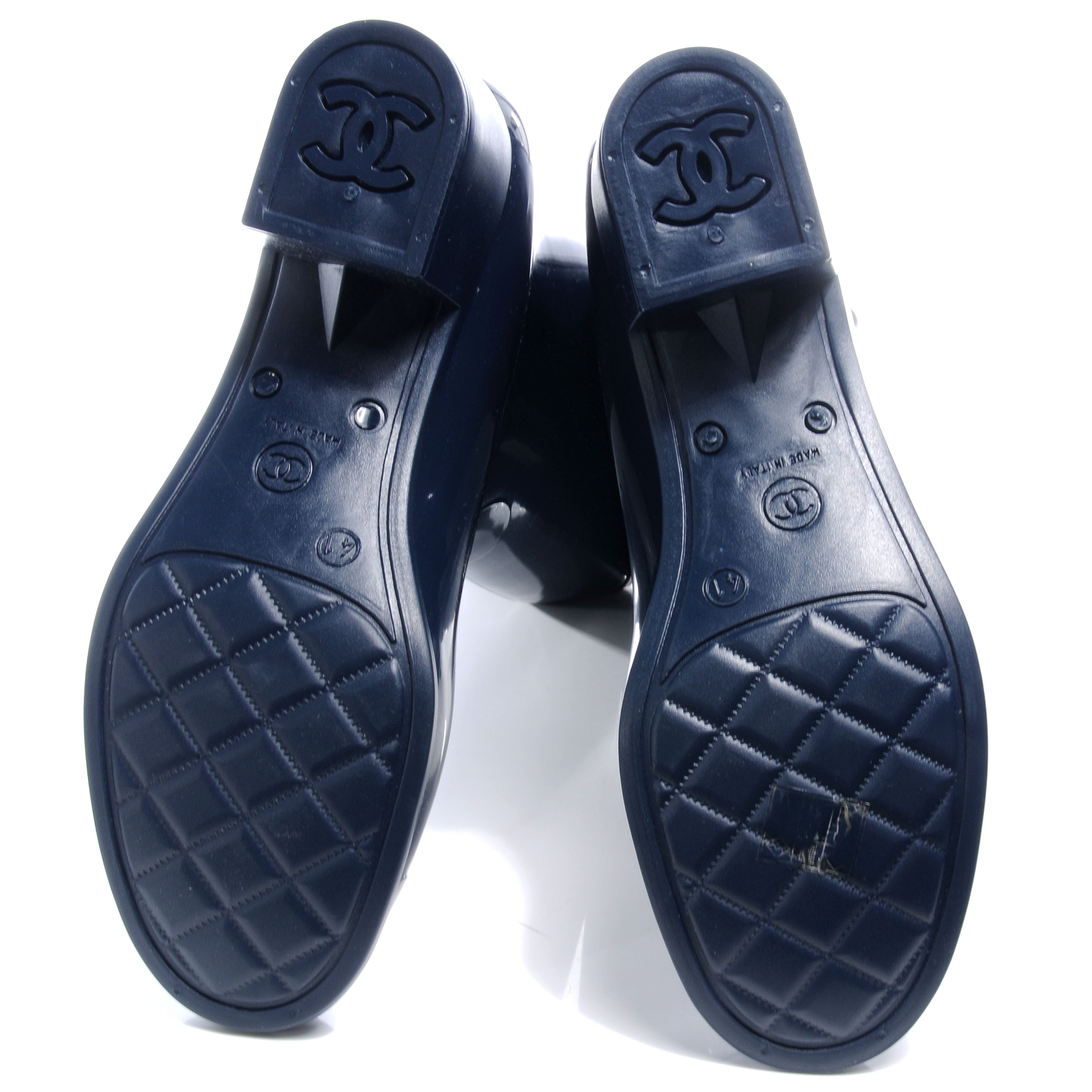 CHANEL Rubber Camellia Rain Boots 41 Dark Blue 59049