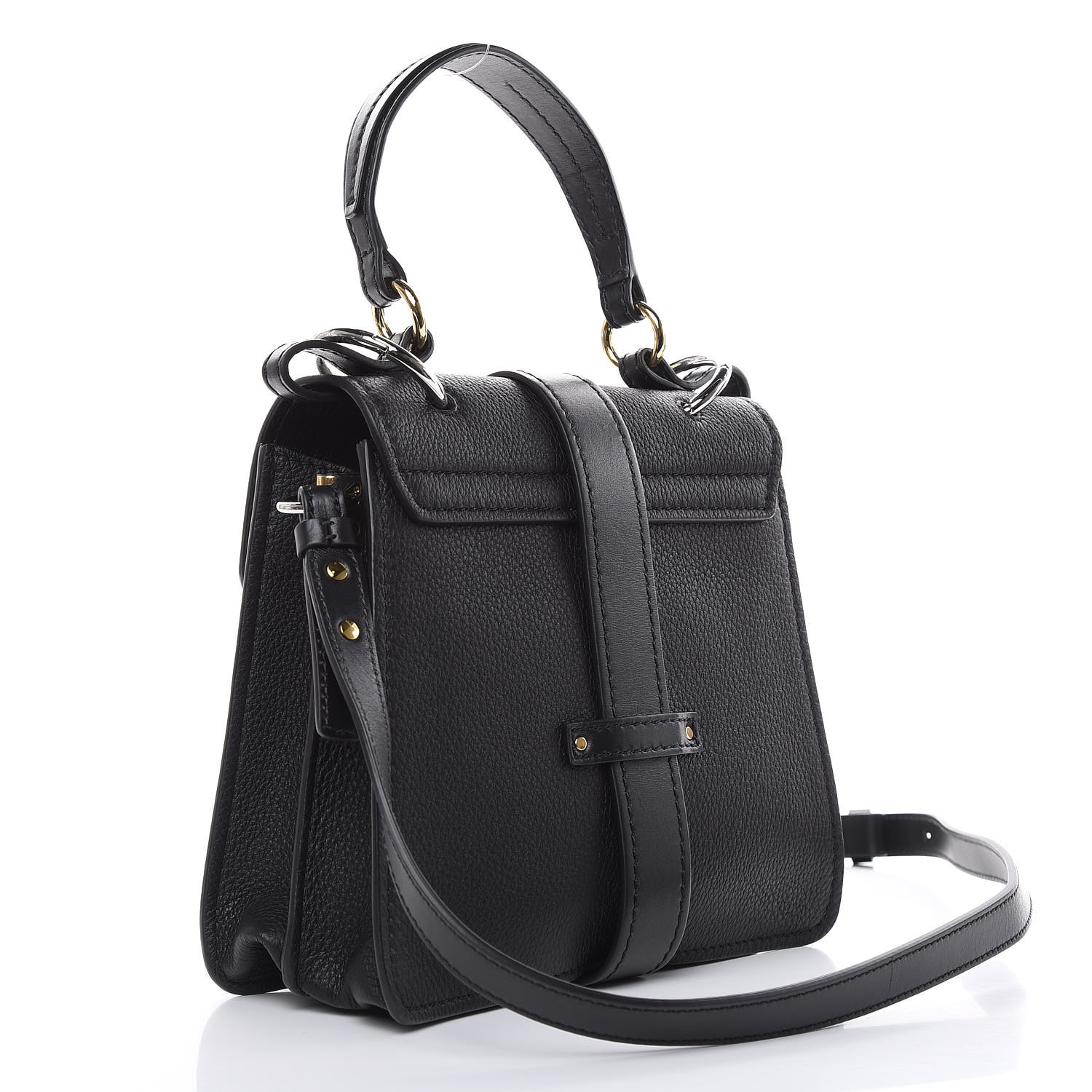 CHLOE Shiny Grained Calfskin Small Aby Day Shoulder Bag Black 460864