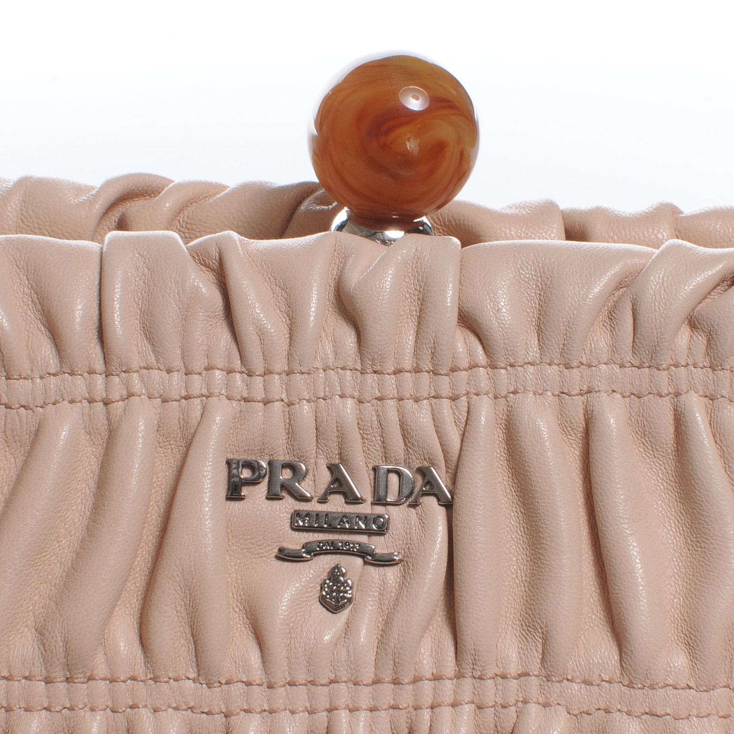 PRADA Nappa Gaufre Ruched Clutch Cipria 47097 | FASHIONPHILE