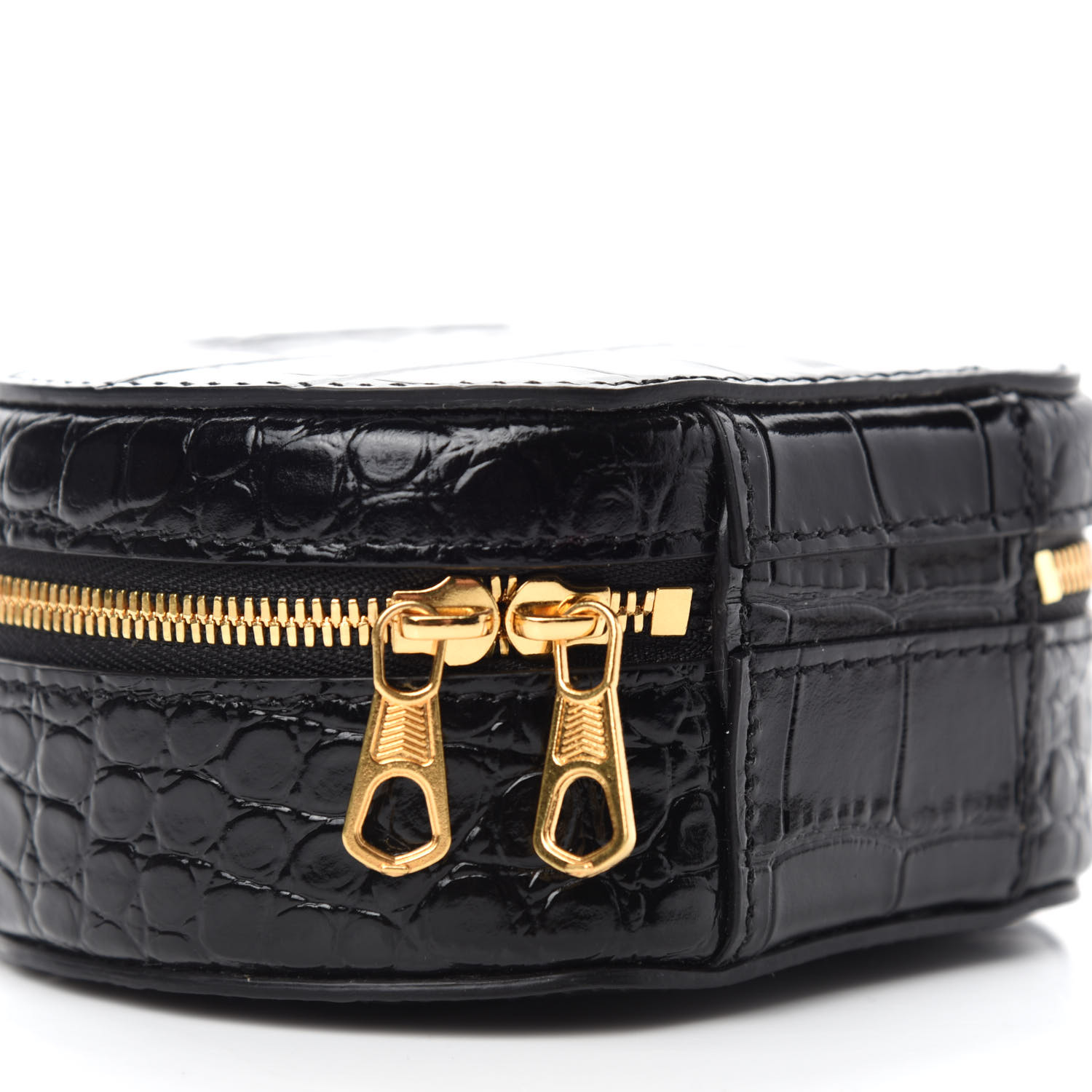 BALENCIAGA Calfskin Crocodile Embossed Vanity Round Bag Mini Black ...