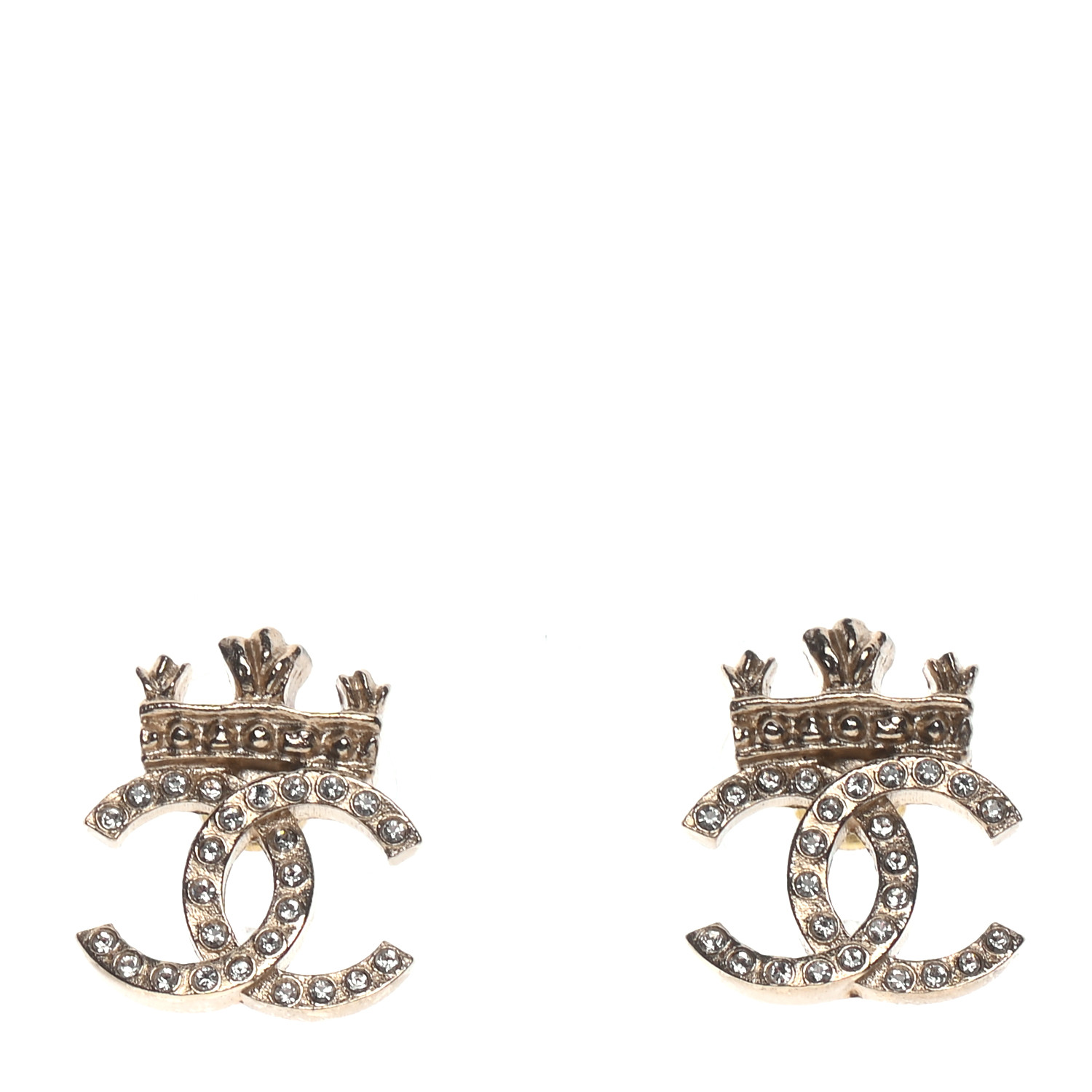 Chanel Crystal Crown Cc Earrings Gold 785340 