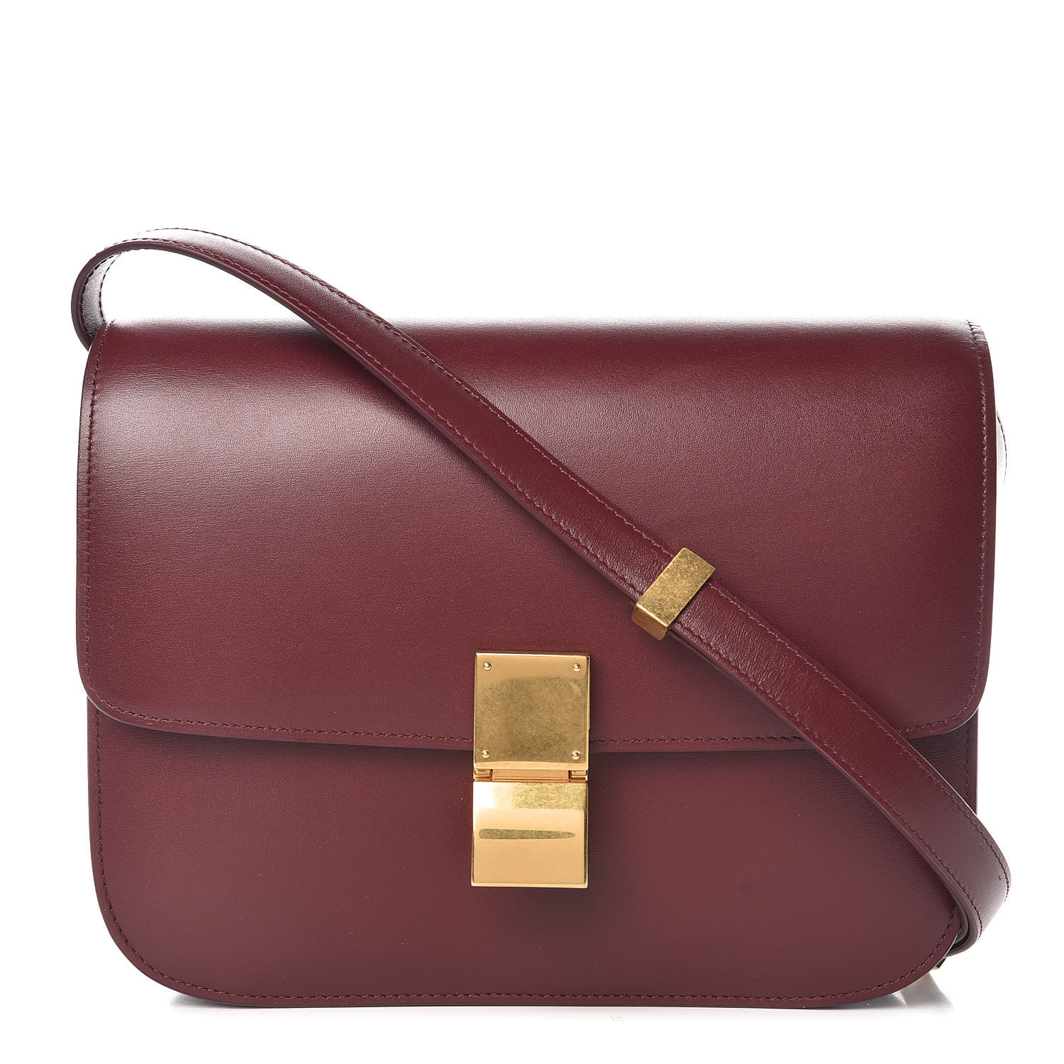 CELINE Box Calfskin Medium Classic Box Flap Bag Burgundy 386617