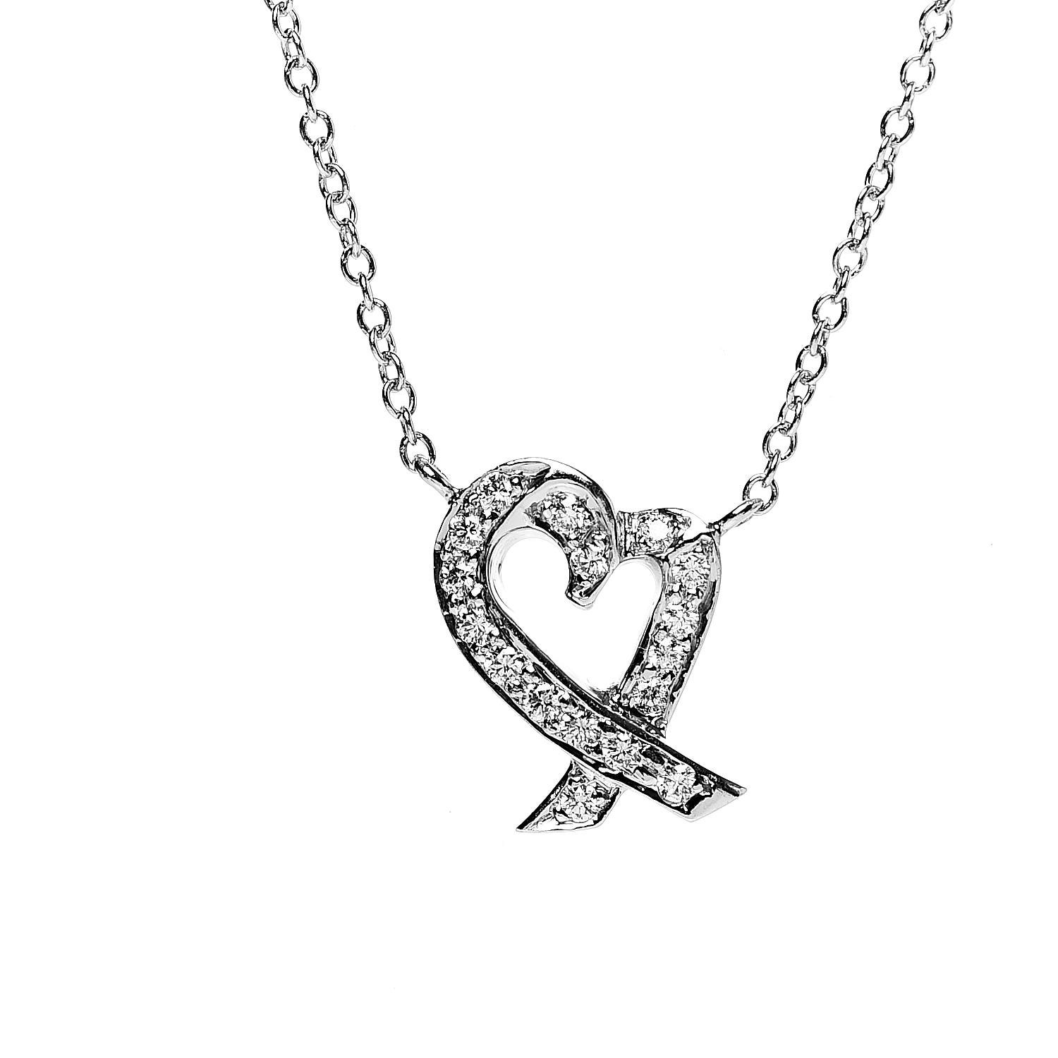 Tiffany Platinum Diamond Paloma Picasso Loving Heart Pendant Necklace 520900