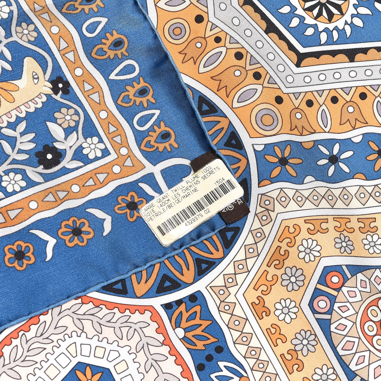 HERMES Silk Les Chemins Secrets Scarf 140 Petrole Beige Marine 449413 ...