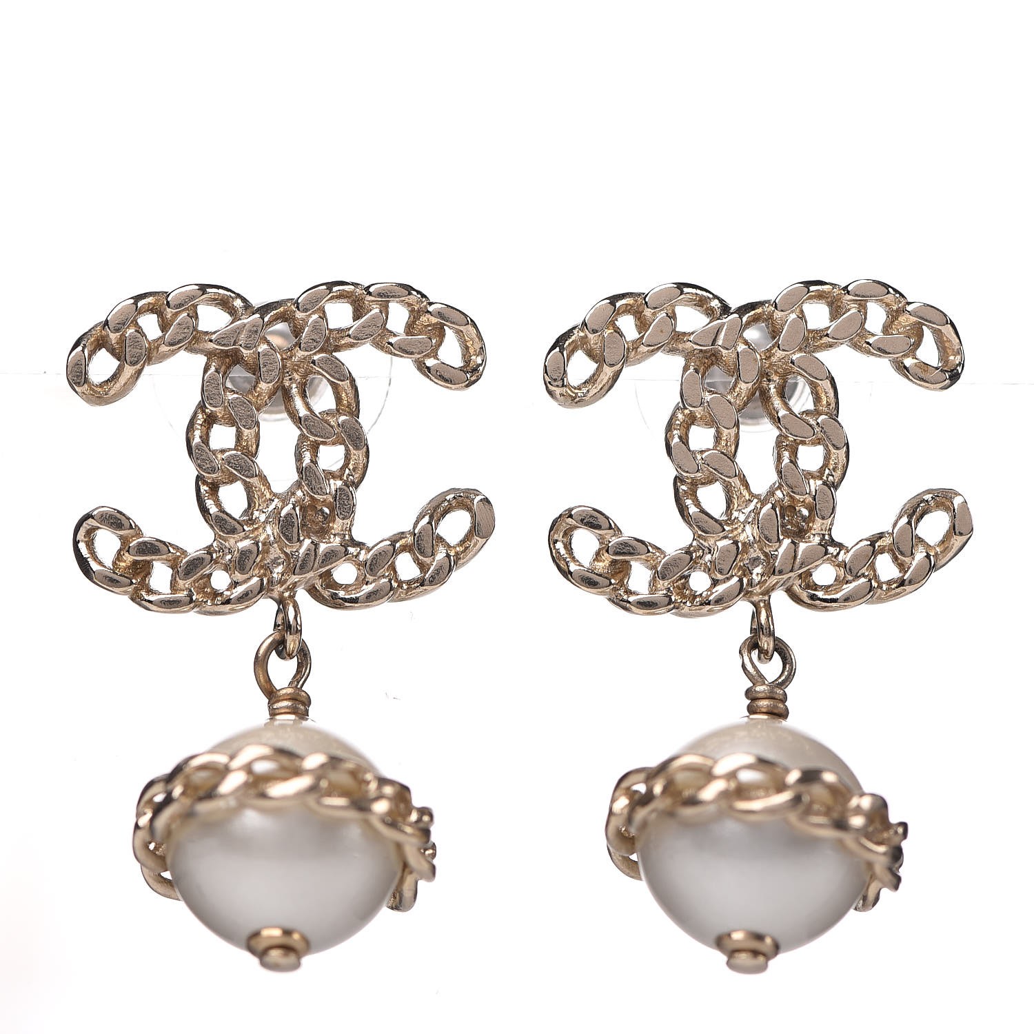 CHANEL Chain Pearl CC Drop Earrings Gold 311551