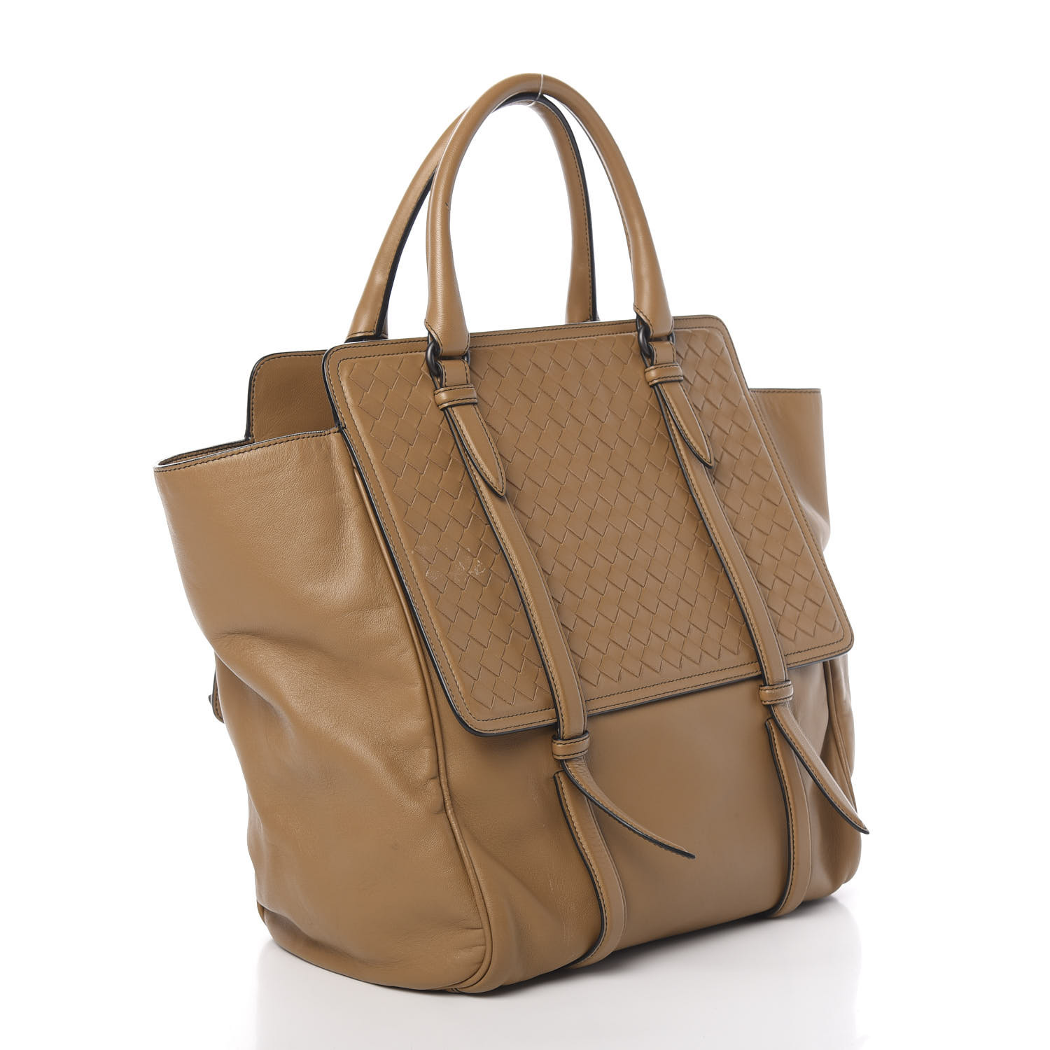 BOTTEGA VENETA Nappa Intrecciato Large Flap Tote Camel 609934