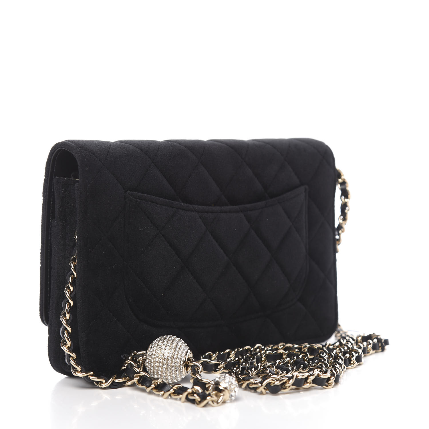 CHANEL Velvet Quilted Pearl Crush Wallet On Chain WOC Black 610177
