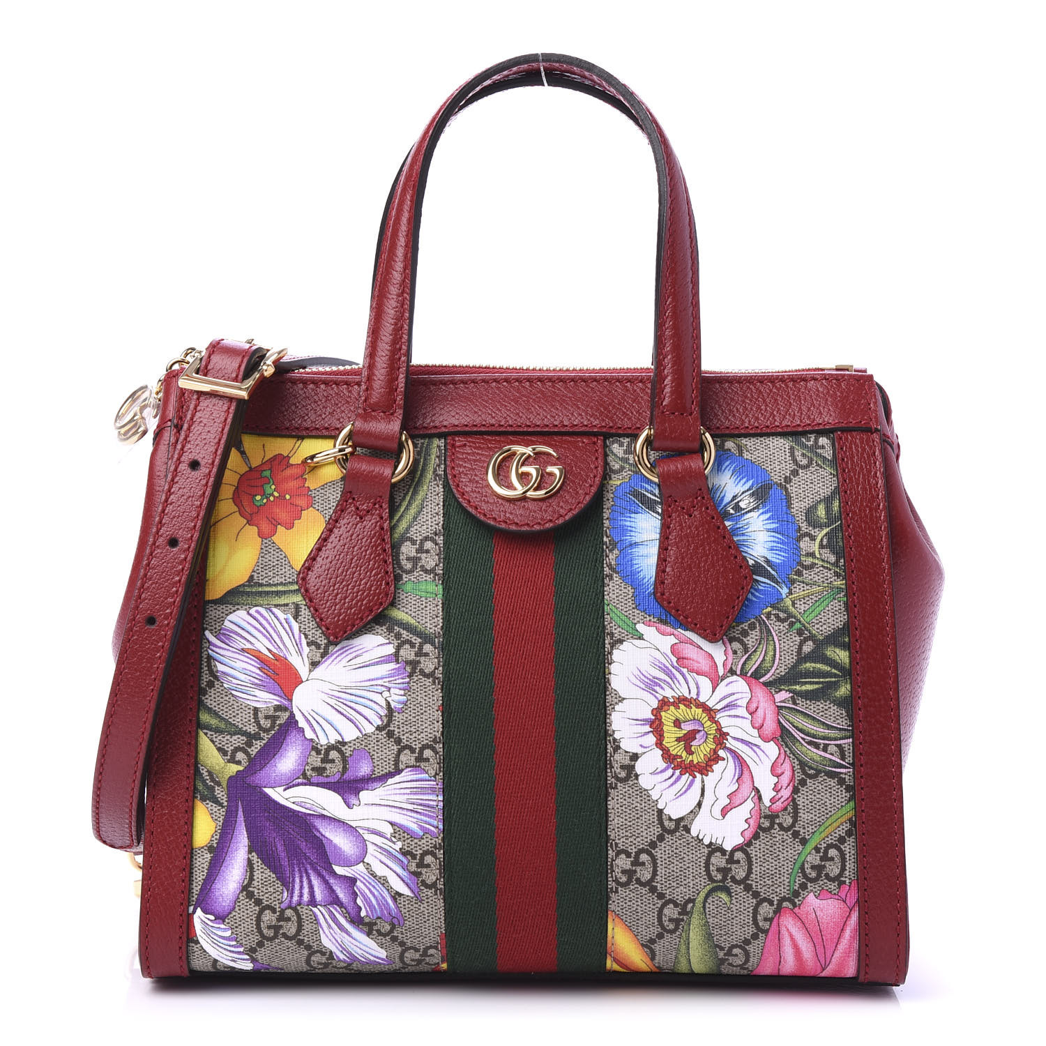 GUCCI GG Supreme Monogram Flora Web Small Ophidia Tote Bag Red 610807