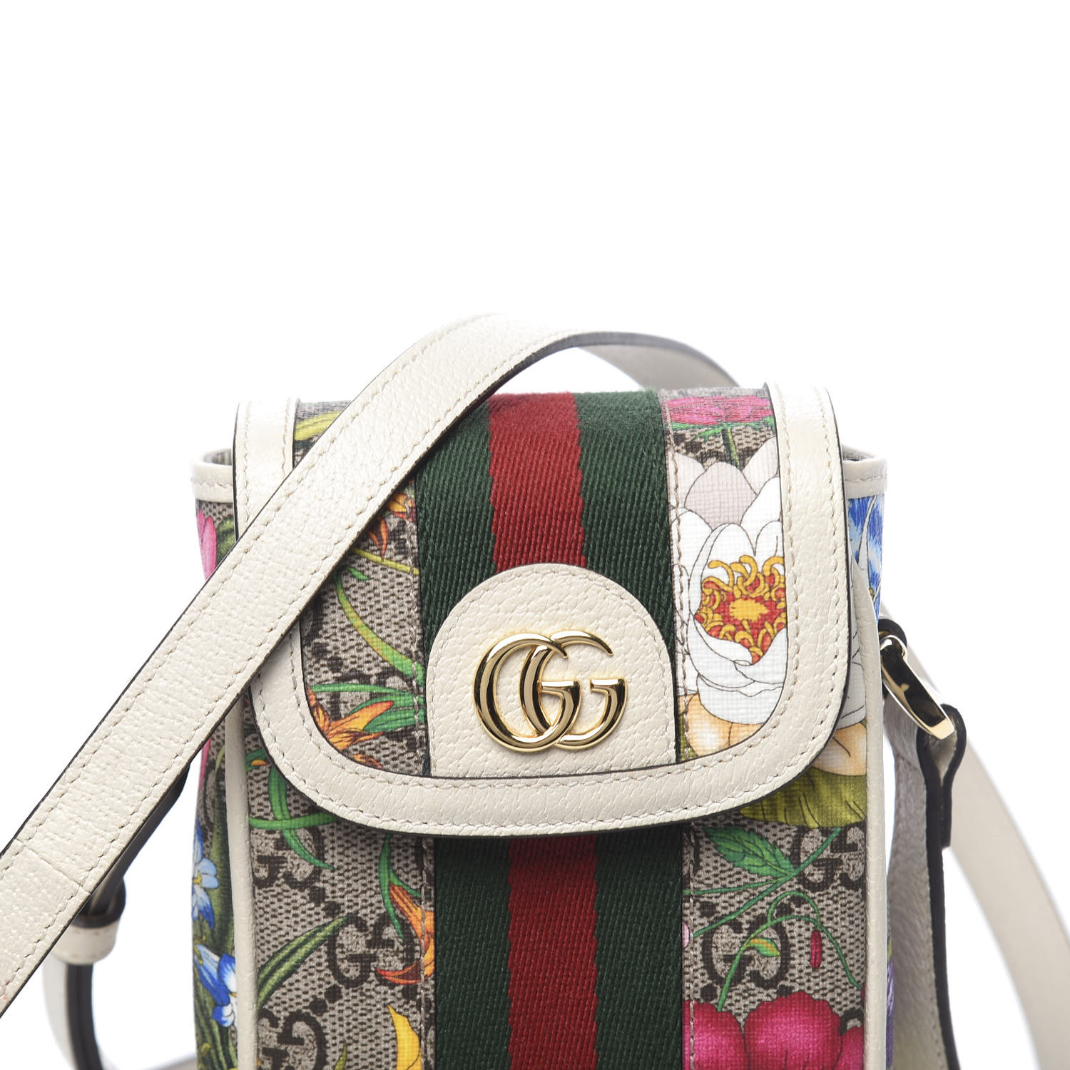 Gucci Gg Supreme Monogram Flora Web Ophidia Phone Crossbody Bag White Fashionphile