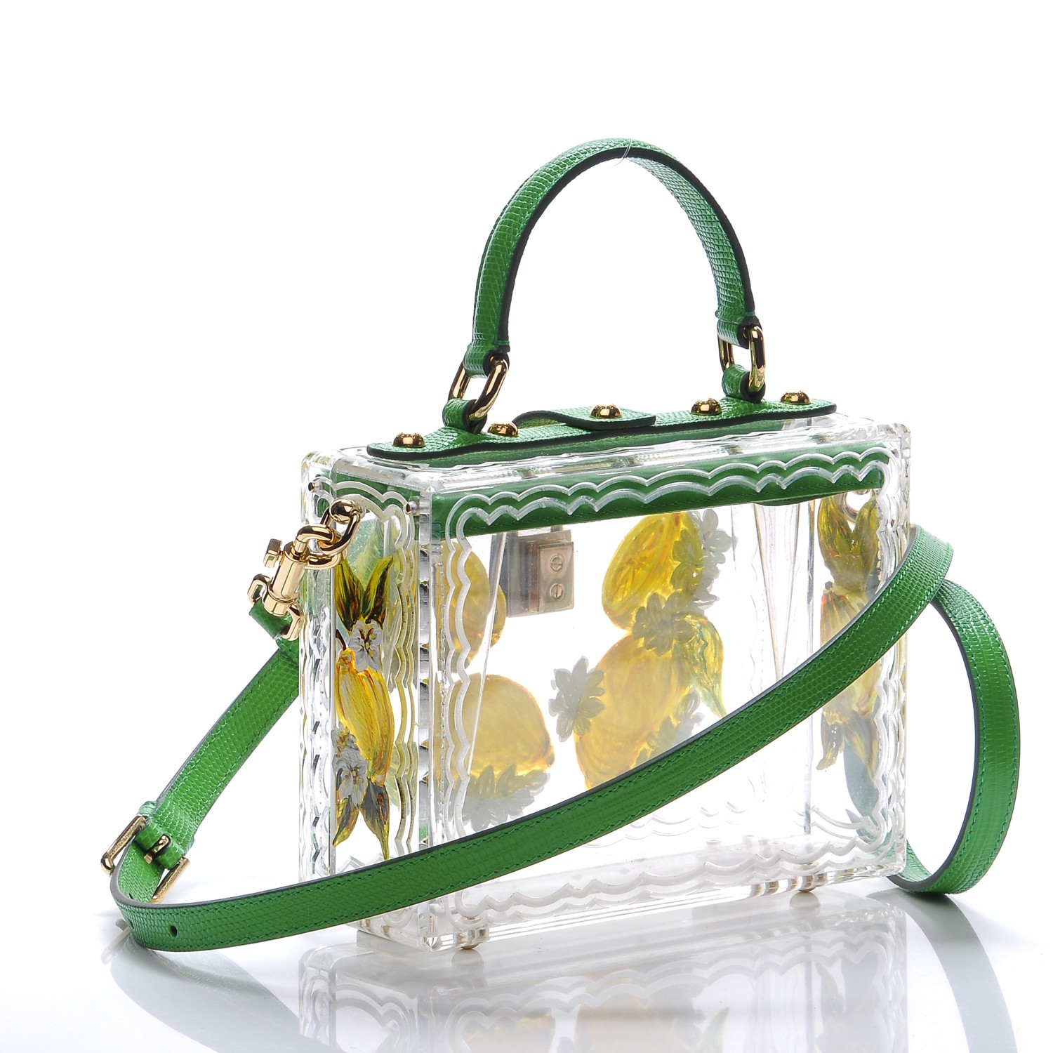 DOLCE & GABBANA Plexiglass Hand Painted Lemon Shoulder Bag Green 201519