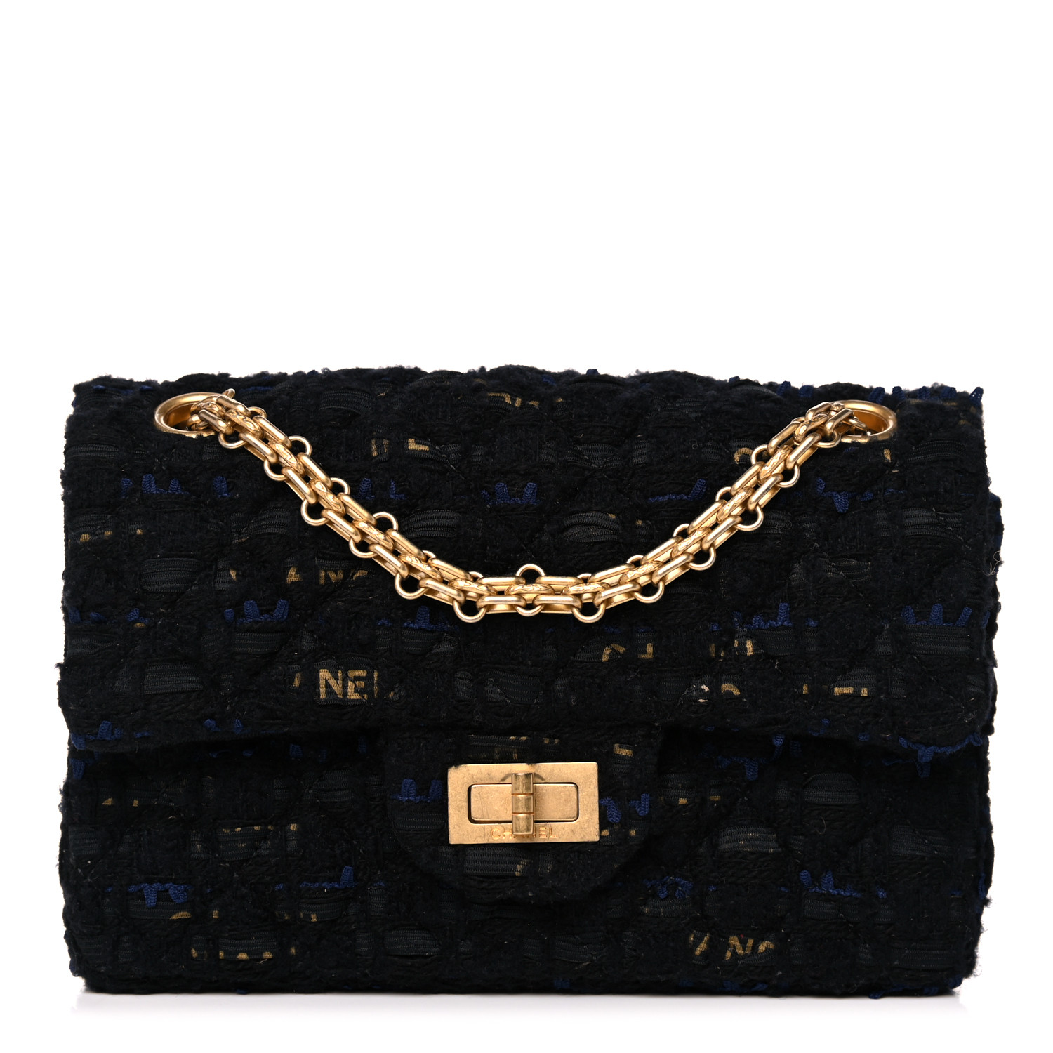 chanel 2.55 black and gold