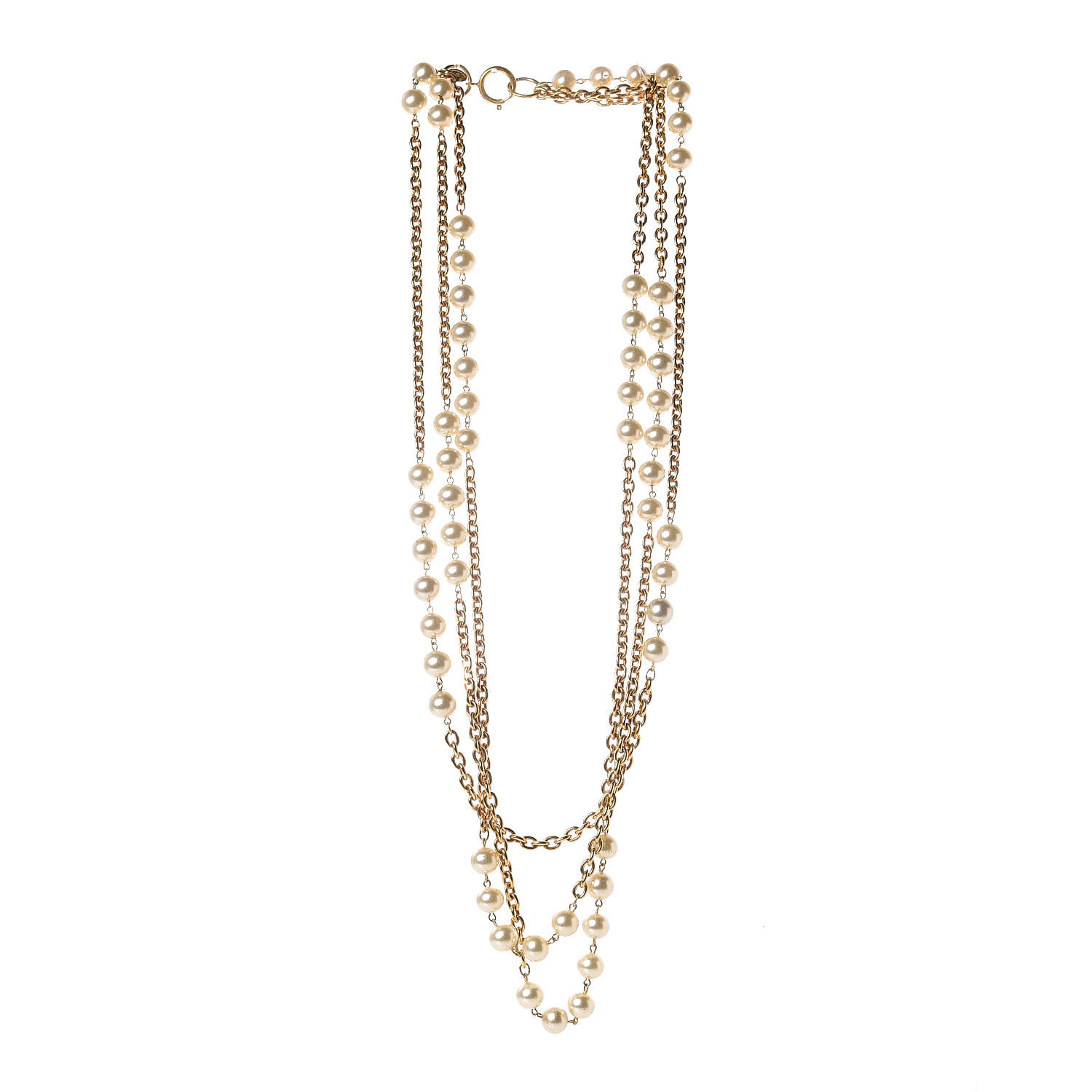 CHANEL Pearl Chain Multi Strand Necklace Gold 363605