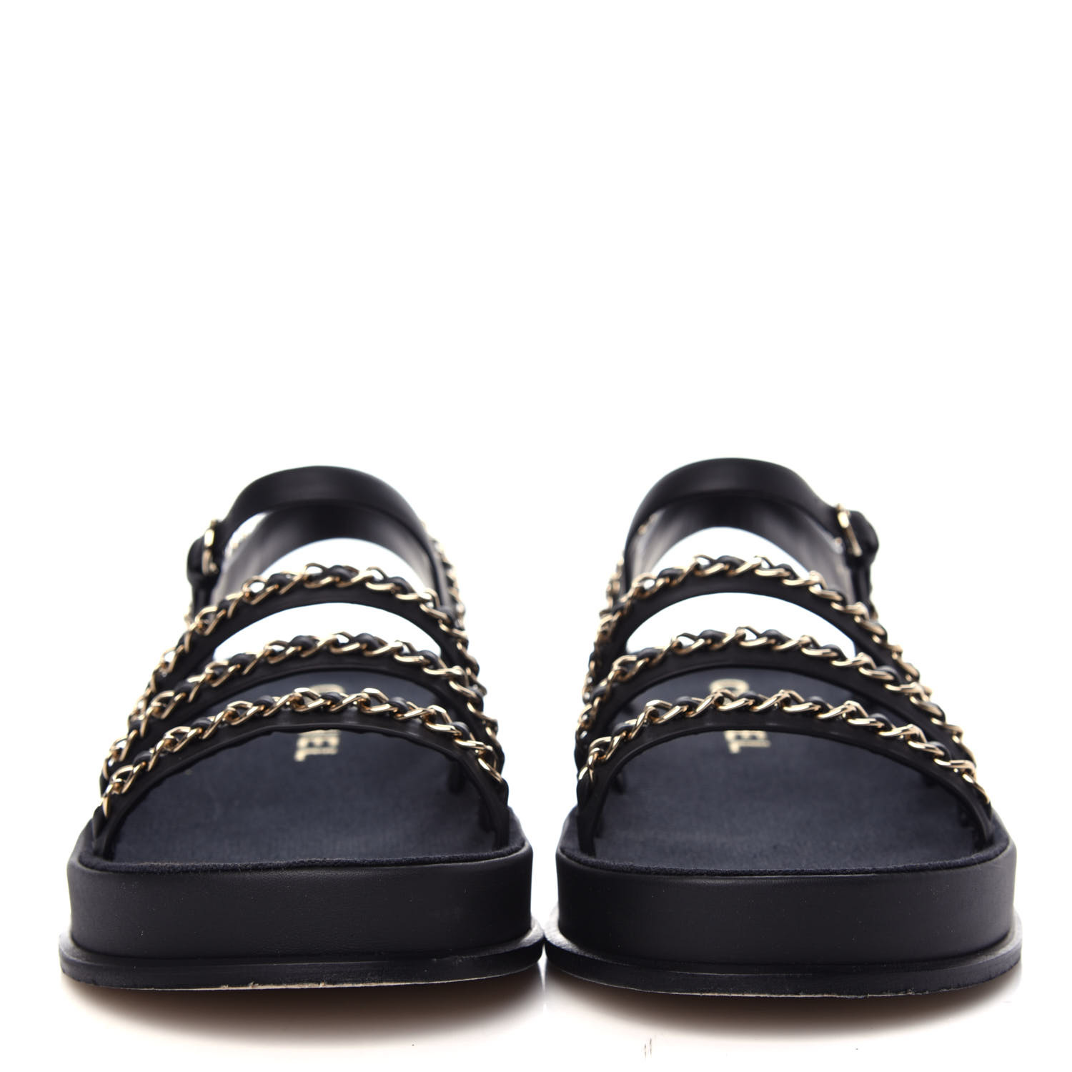 CHANEL Calfskin Chain Platform Sandals 37 Black 707632 | FASHIONPHILE