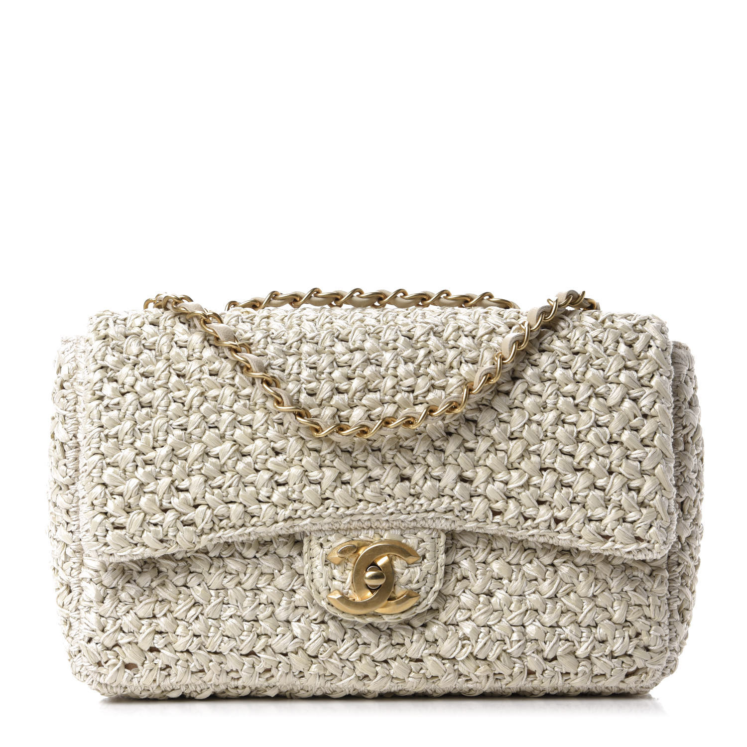CHANEL Raffia Crochet Medium Flap Bag Beige 670123 FASHIONPHILE