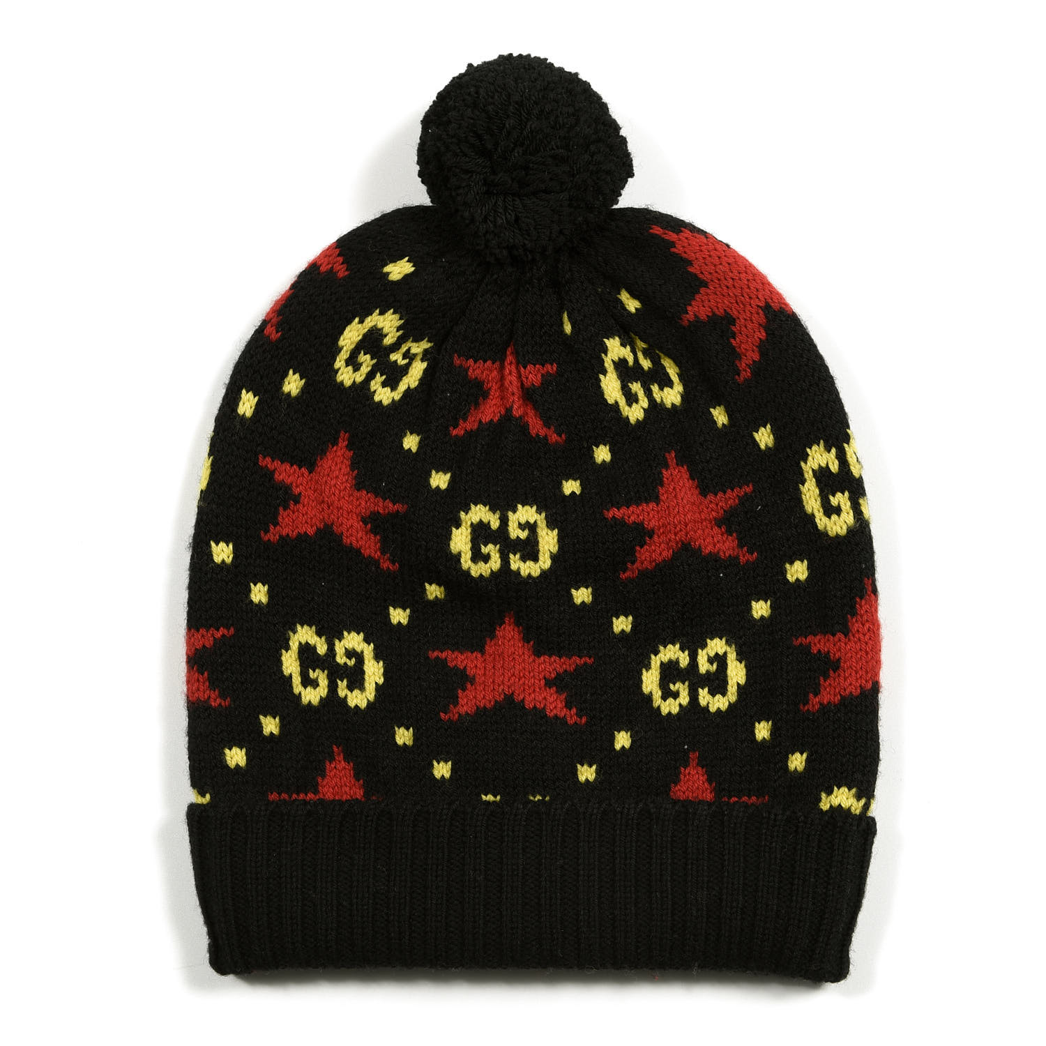 GUCCI Cable Knit Softy Star Beanie Hat M Red Yellow 676376 | FASHIONPHILE