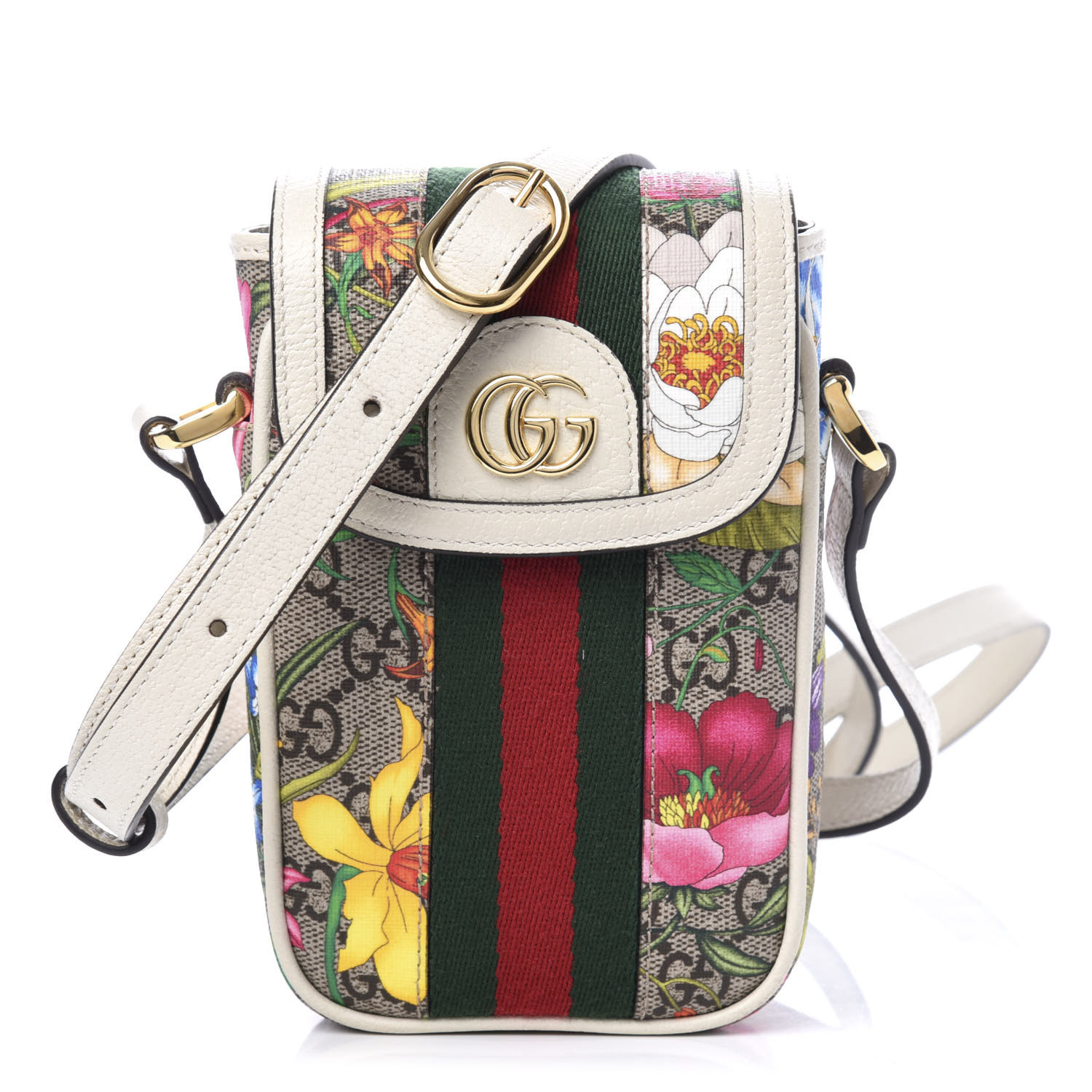 Gucci Gg Supreme Monogram Flora Web Ophidia Phone Crossbody Bag White Fashionphile