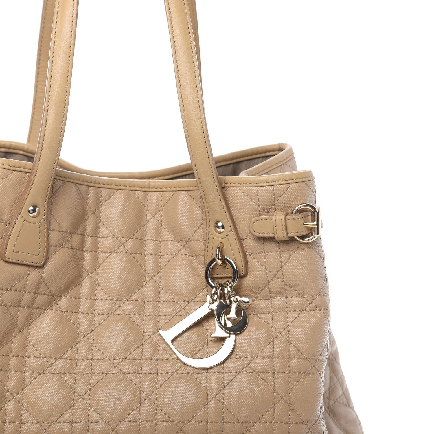 CHRISTIAN DIOR Coated Canvas Cannage Medium Panarea Tote Beige 605881 ...