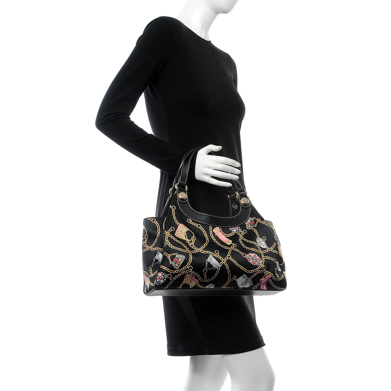 GUCCI Satin Medium Charmy Shoulder Bag Black Multicolor 301749