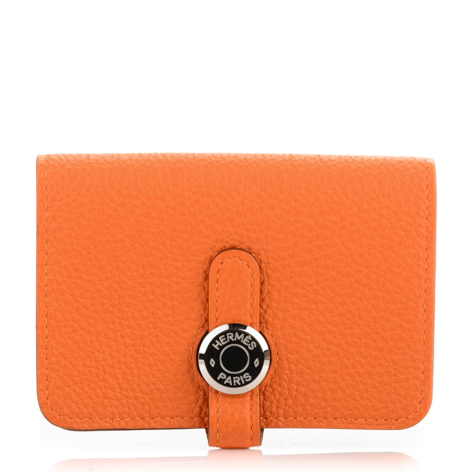 HERMES Togo Dogon Card Case Key Holder Orange 152687