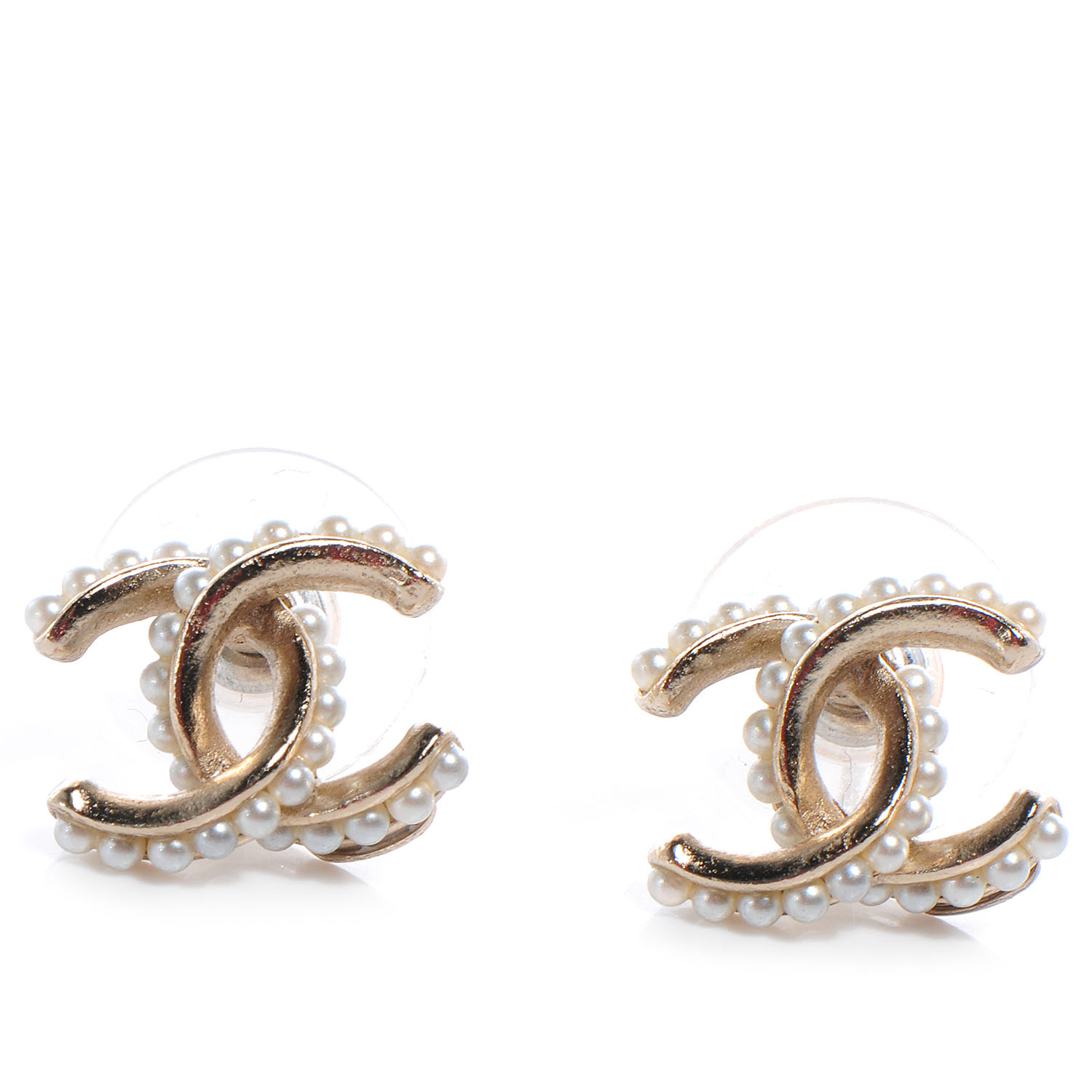 CHANEL Pearl CC Logo Earrings Gold 62116