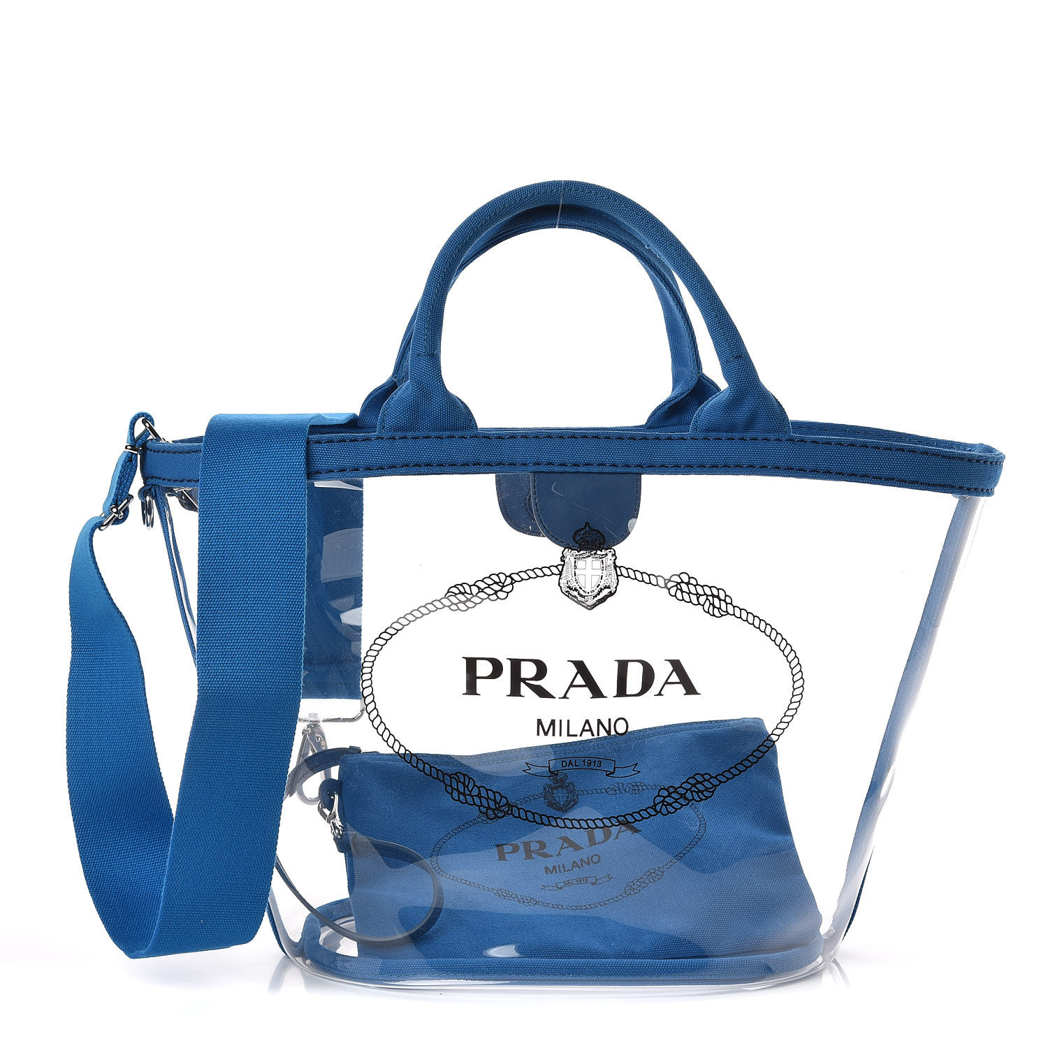 PRADA Plexiglass Canapa Small Shopper Tote Azurro 423063 | FASHIONPHILE