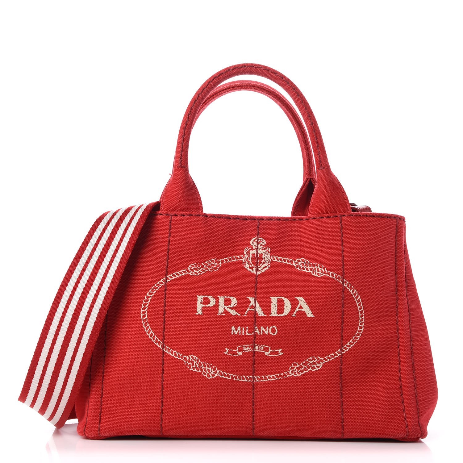 PRADA Canapa Small Logo Tote Rosso Talco 369346 | FASHIONPHILE