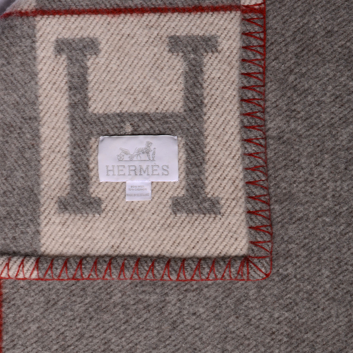 HERMES Wool Cashmere Signature Avalon Blanket Grey 66449