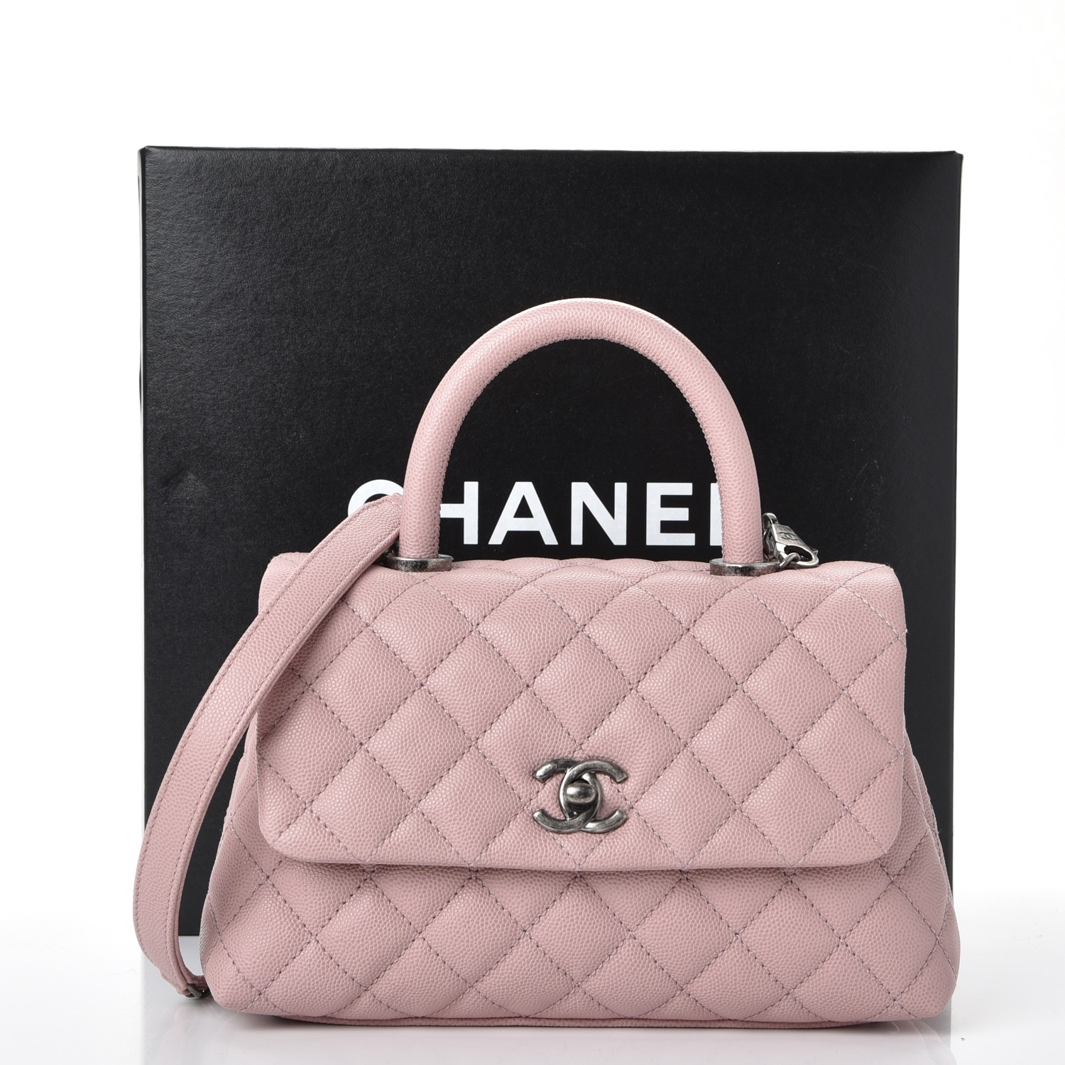 CHANEL Caviar Quilted Mini Coco Handle Flap Pink 239729