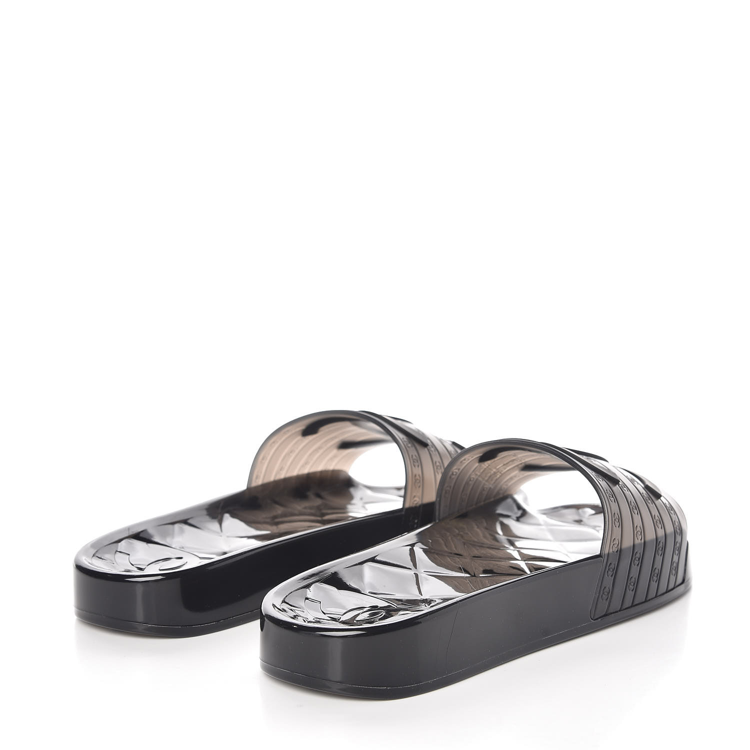 CHANEL PVC Transparent CC Flat Slide Sandals 36 Black 377140